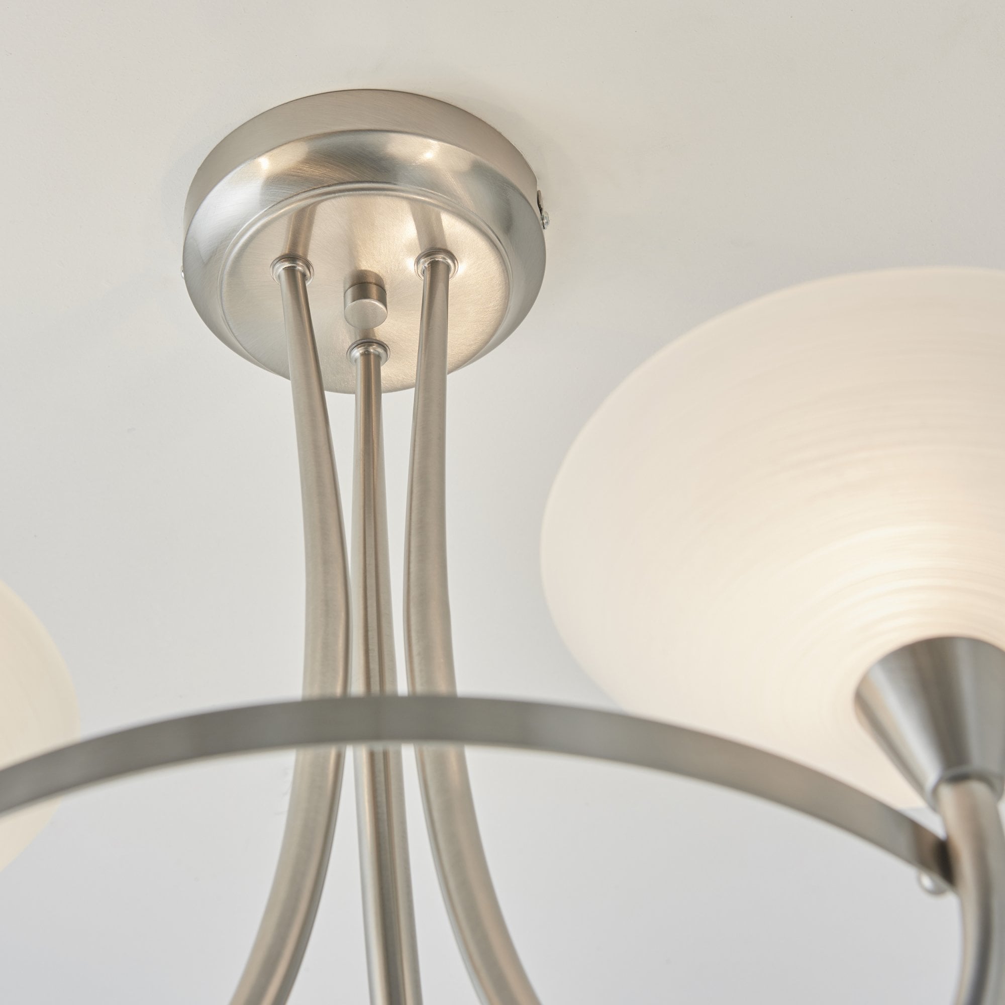 Endon Cagney 3 Light Semi Flush Fitting - Satin Chrome Plate & White Glass