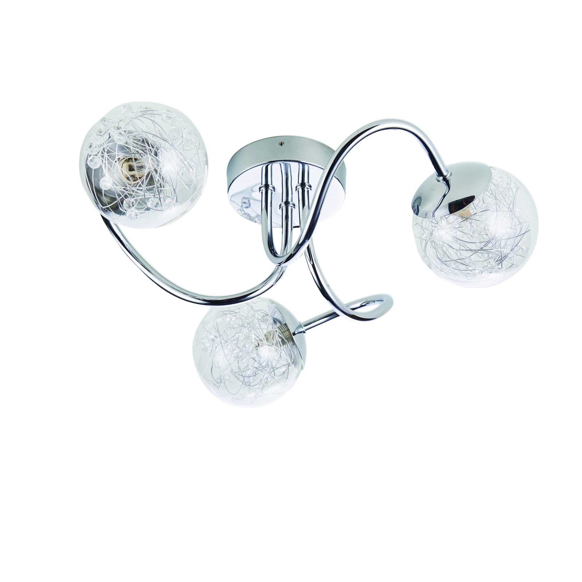 Endon Auria 3 Light Semi Flush Fitting - Chrome Plate With Clear Glass & Chrome Wire