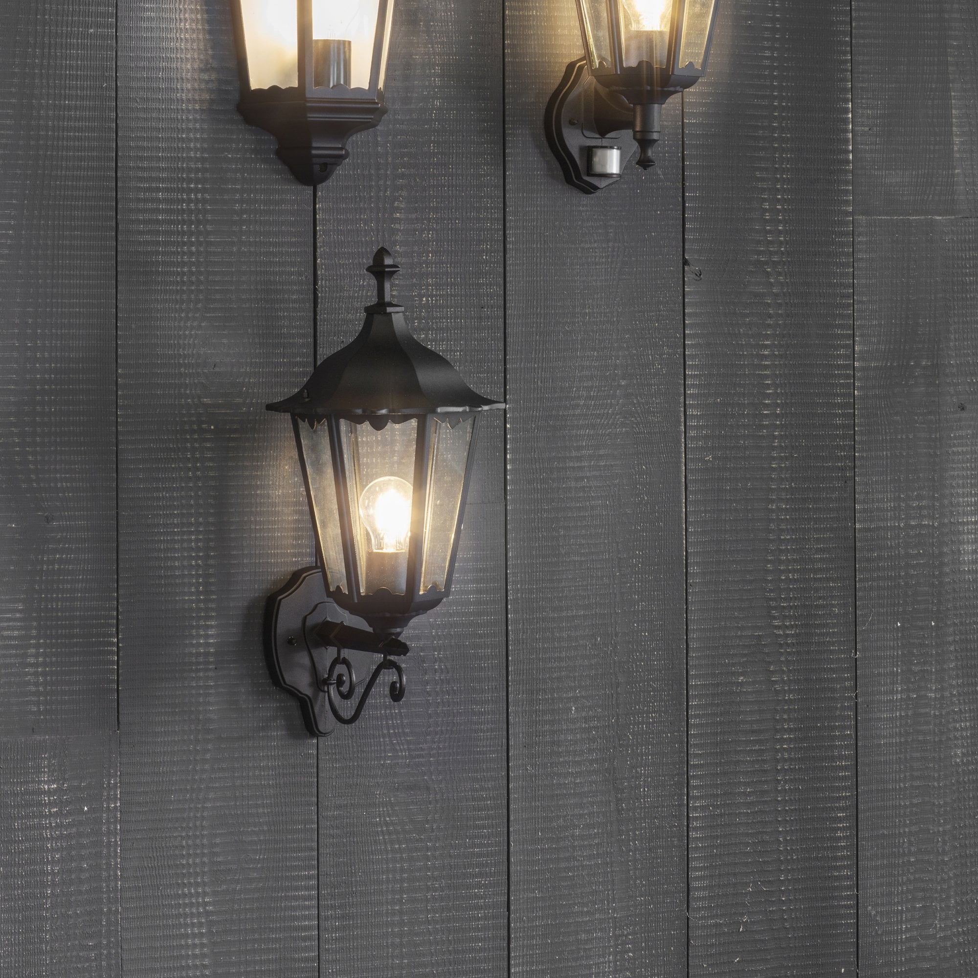Endon Burford Single Light Wall Light - Matt Black & Clear Glass
