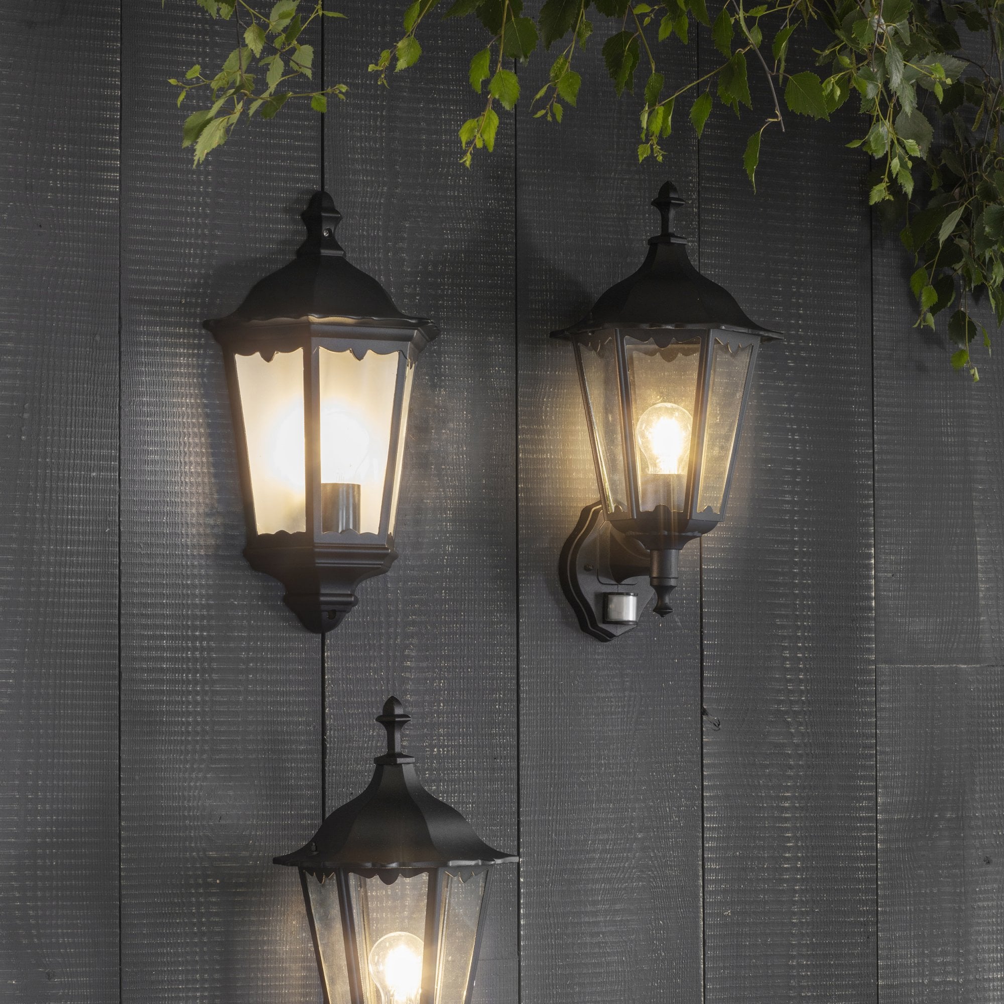 Endon Burford Single Light Wall Half Lantern - Matt Black & Clear Glass
