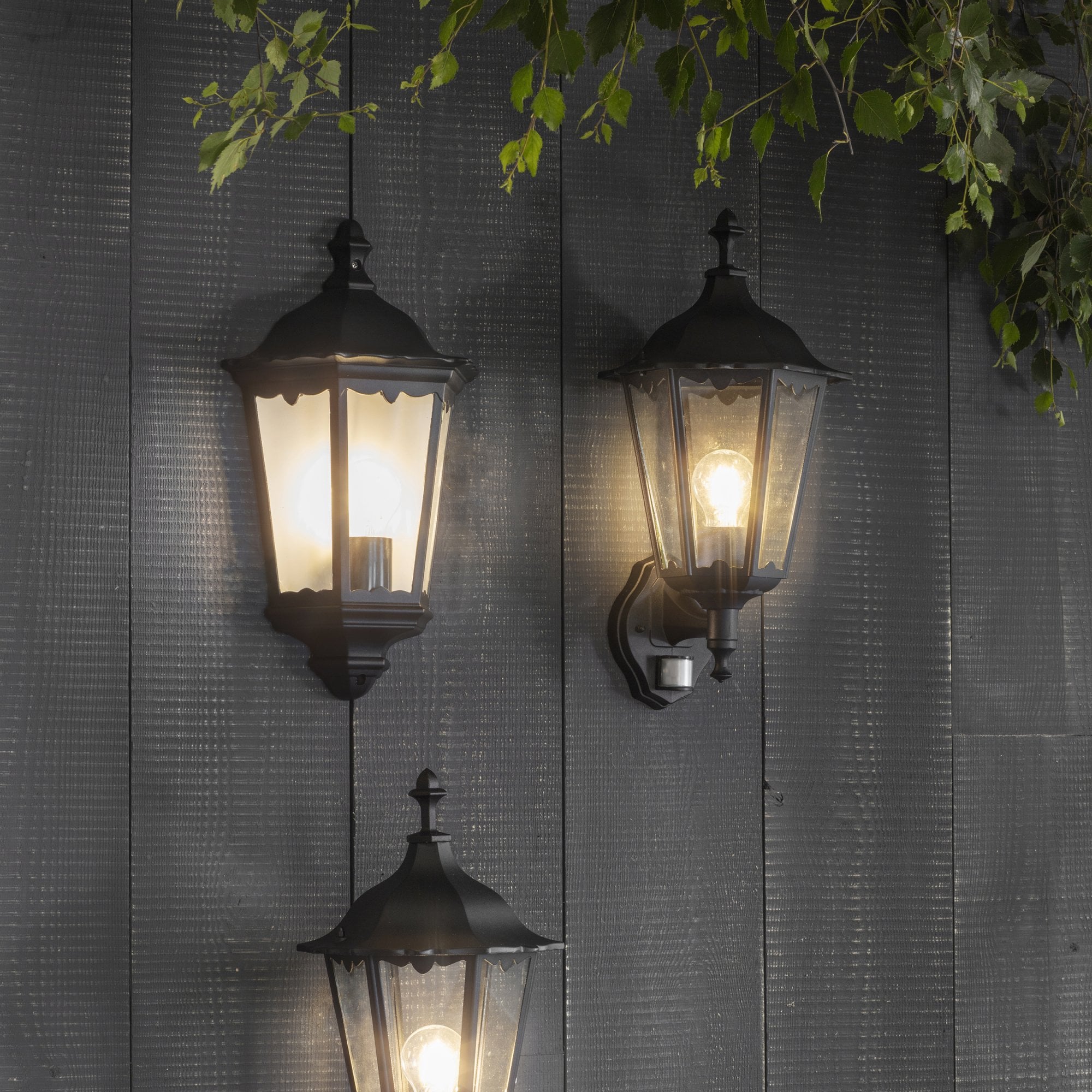 Endon Burford Single Light Wall Light with PIR - Matt Black & Clear Glass