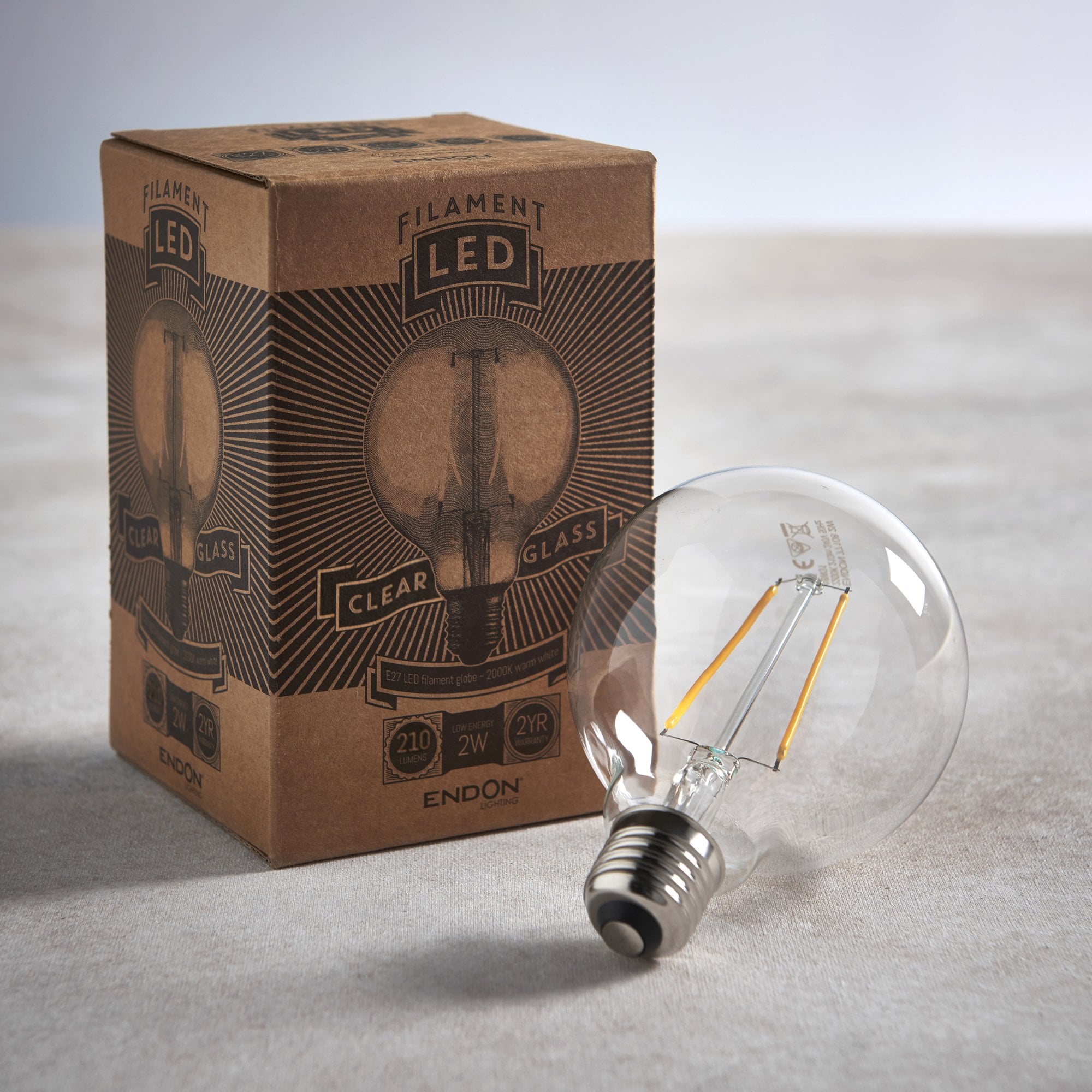 Endon E27 LED 2W 95mm Globe Bulb - 2200K - Non-Dimmable - Clear Glass