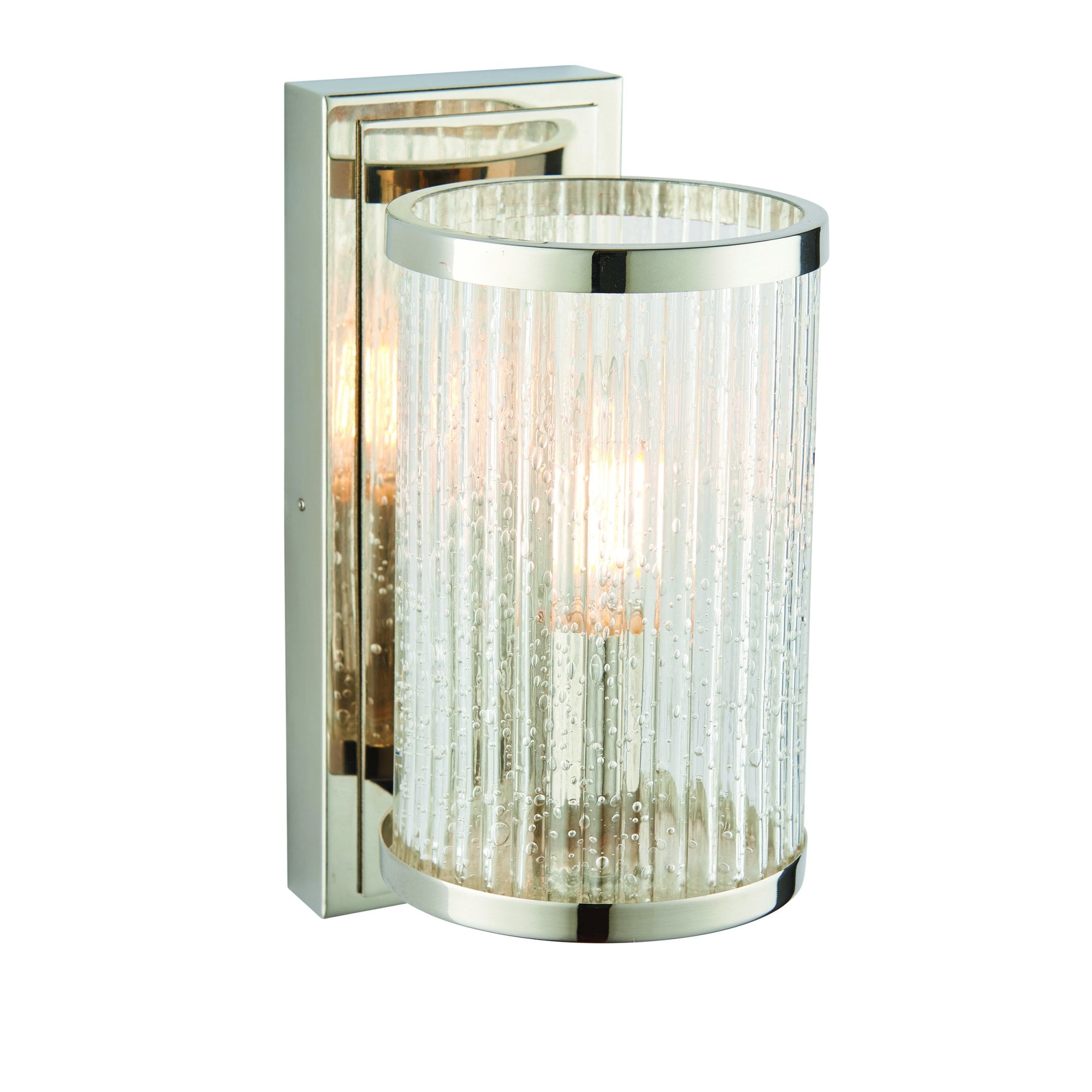 Endon Easton Single Linear Light Wall Light - Bright Nickel Plate & Ribbed Bubble Glass