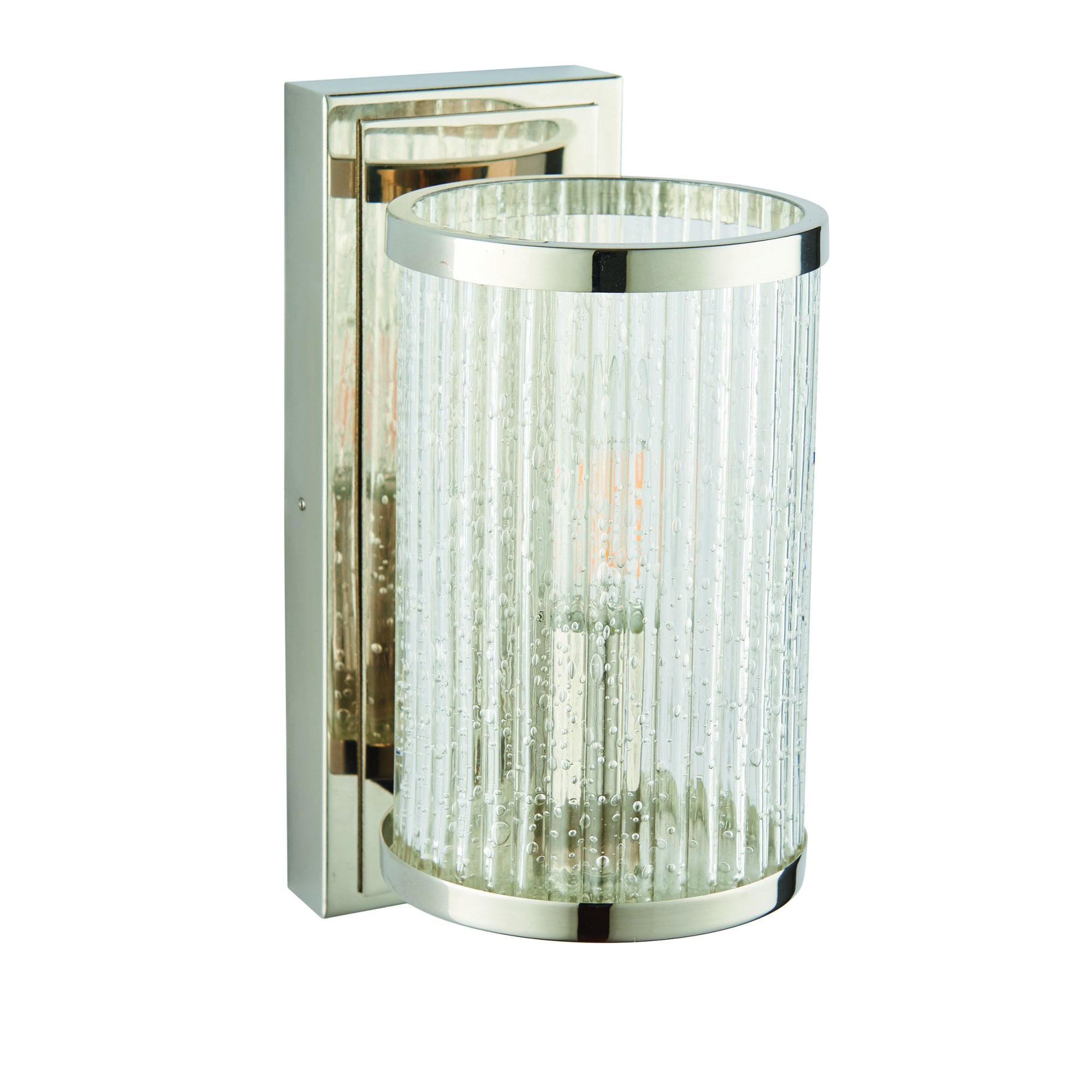 Endon Easton Single Linear Light Wall Light - Bright Nickel Plate & Ribbed Bubble Glass