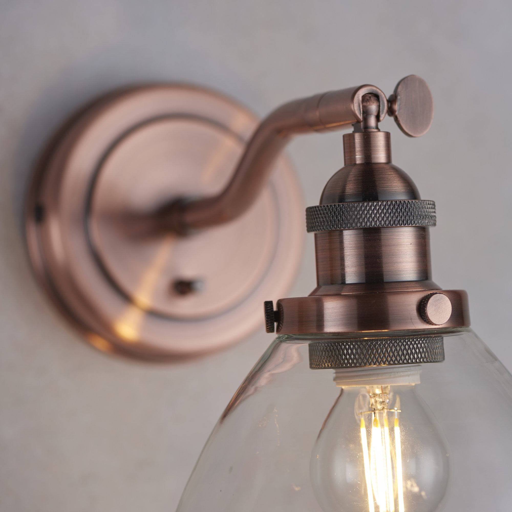 Endon Hansen Single Light Wall Light  - Aged Copper Plate & Clear Glass