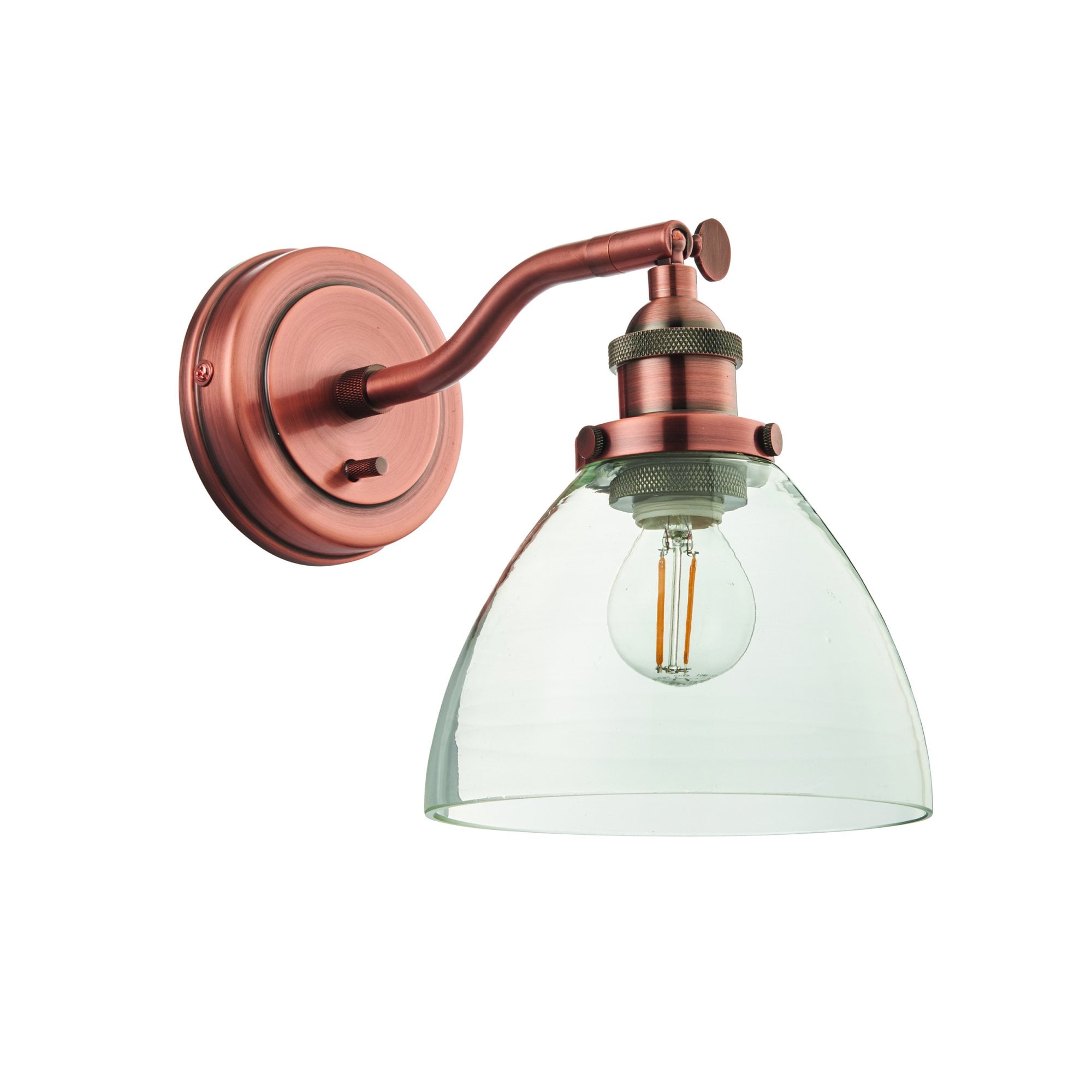 Endon Hansen Single Light Wall Light  - Aged Copper Plate & Clear Glass