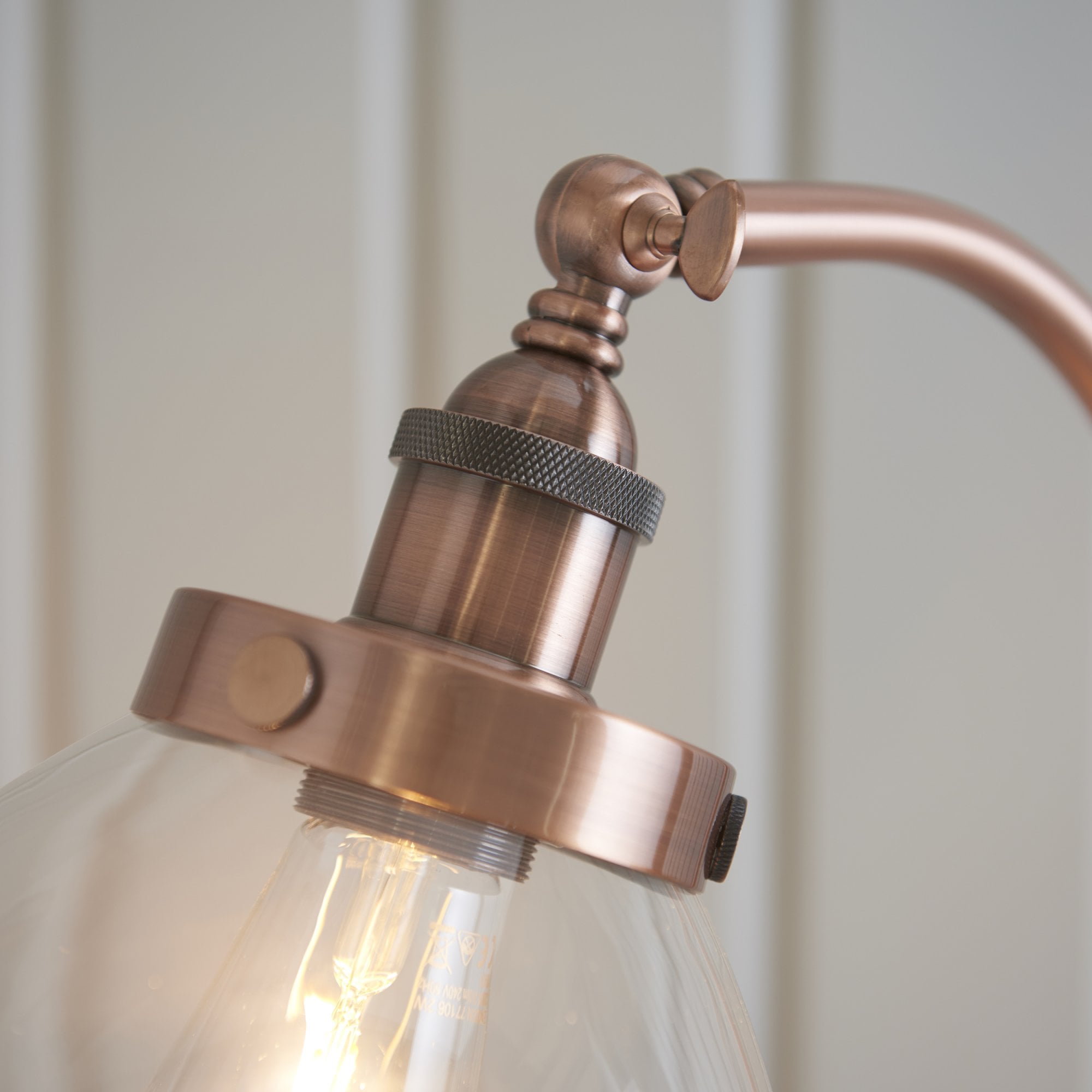 Endon Hansen Single Light Floor Lamp - Aged Copper Plate & Clear Glass