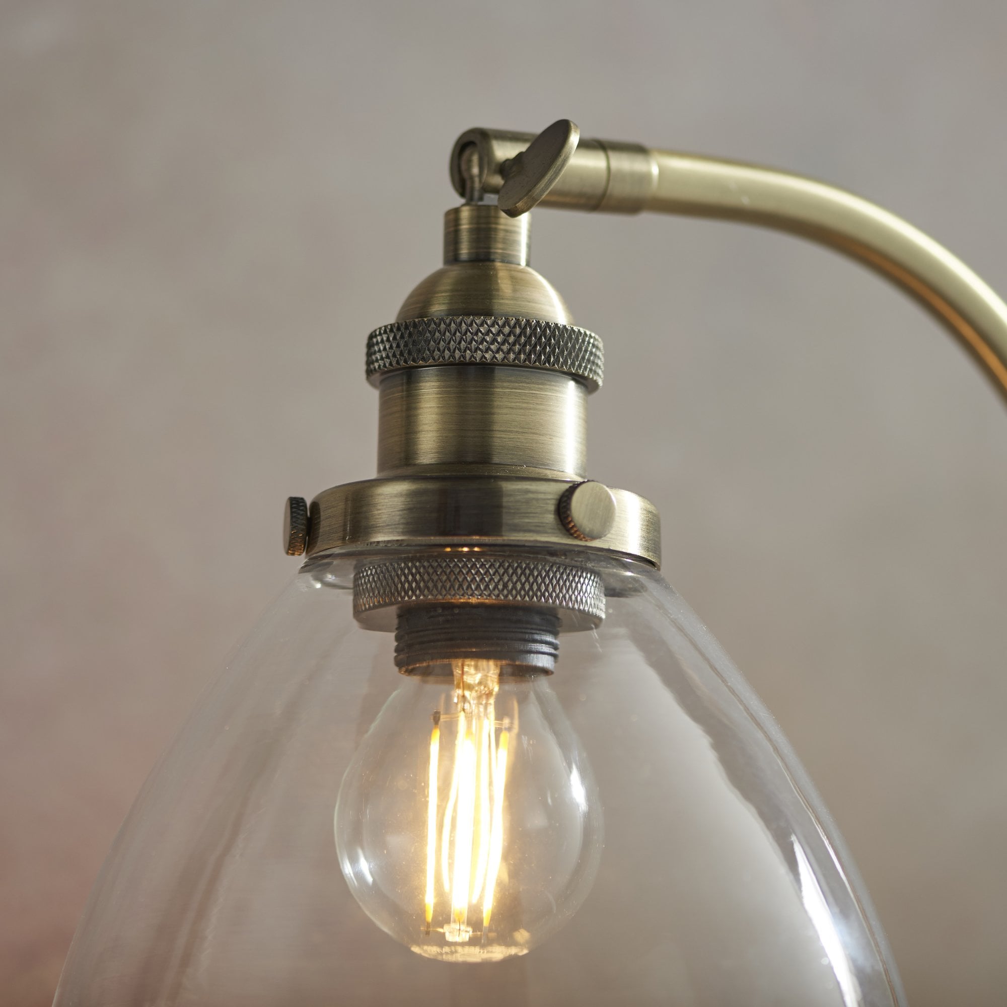 Endon Hansen Single Light Table Lamp - Antique Brass Plate & Clear Glass