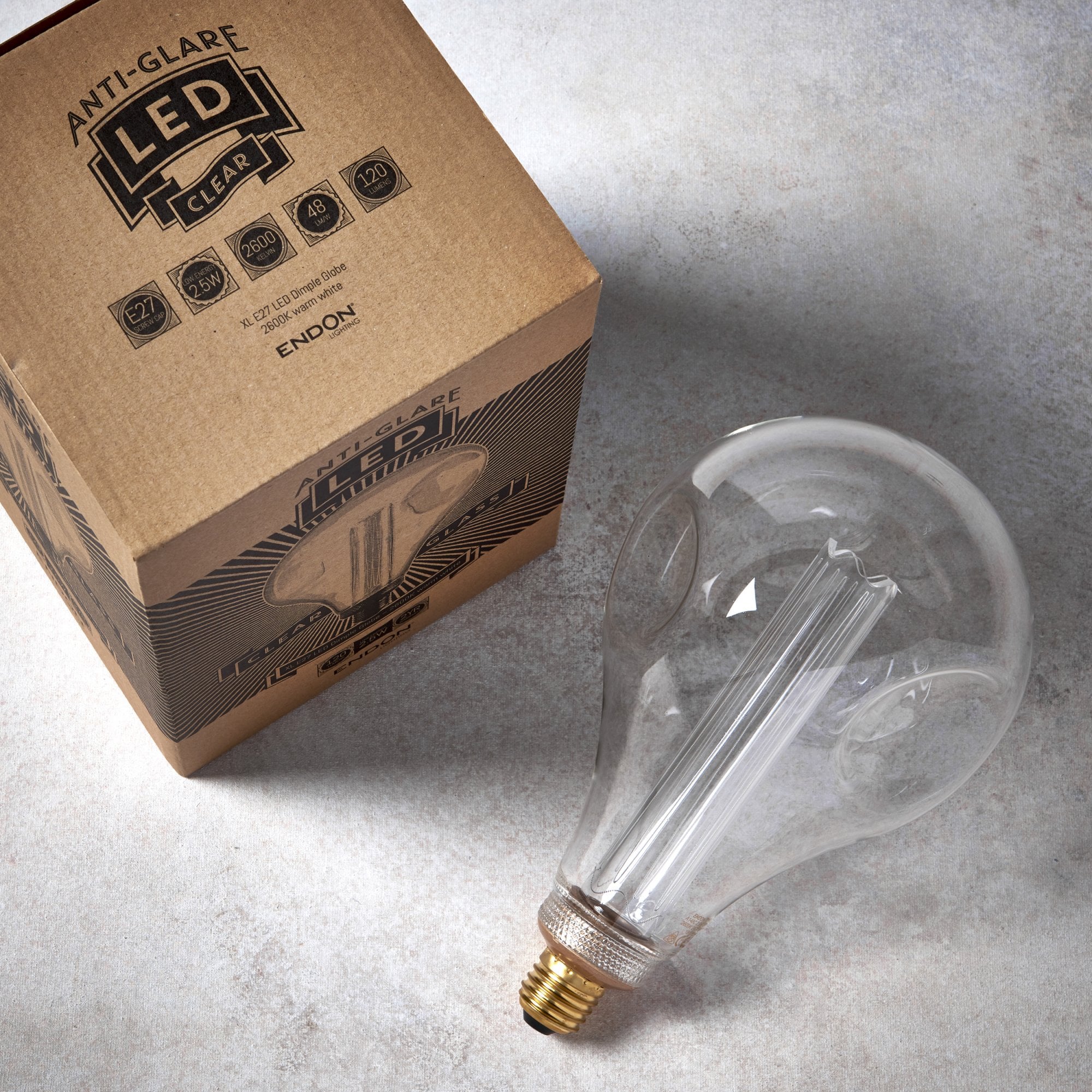 Endon XL E27 LED 2.5W Dimple Globe Bulb - 2600K - Non-Dimmable - Clear Glass