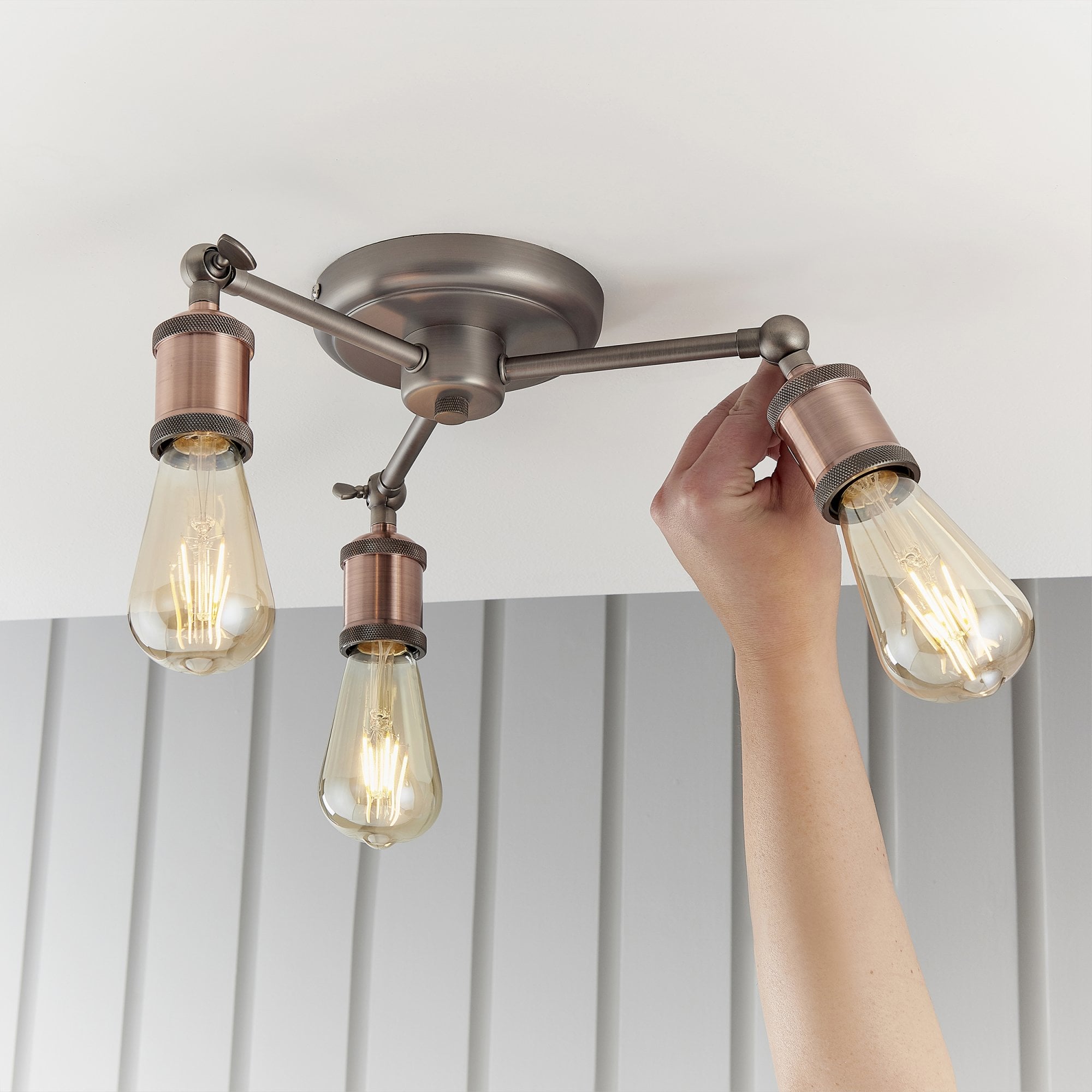 Endon Hal 3 Light Semi Flush Fitting - Aged Pewter & Aged Copper Plate