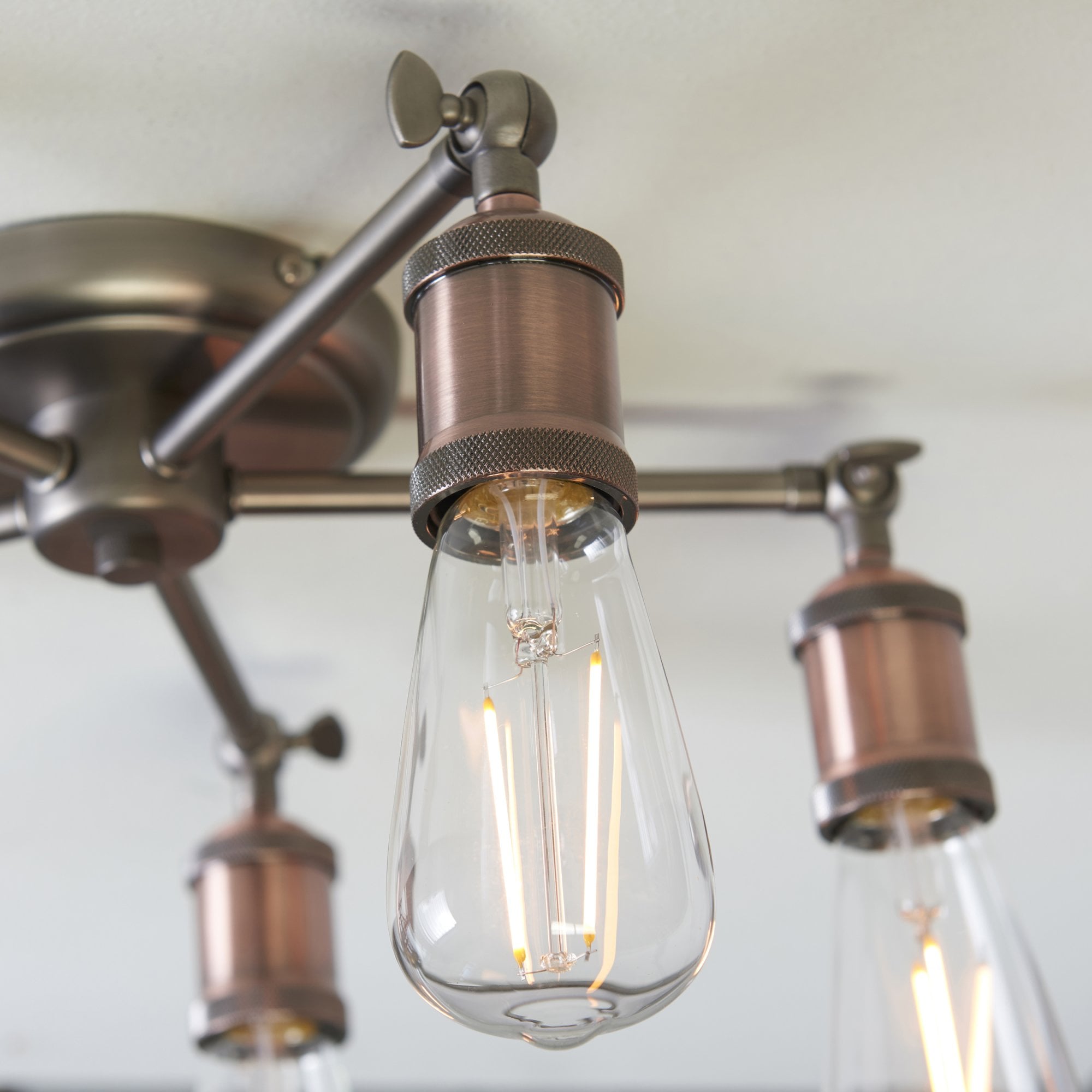 Endon Hal 5 Light Semi Flush Fitting - Aged Pewter & Aged Copper Plate