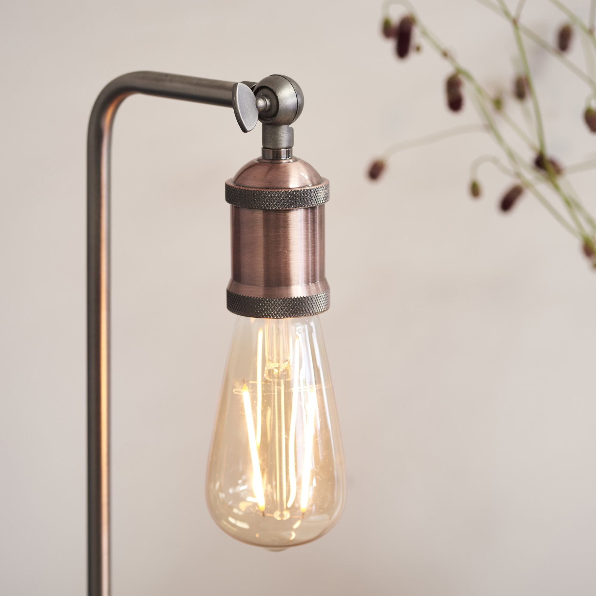 Endon Hal Single Light Arm Table Lamp - Aged Pewter & Aged Copper Plate