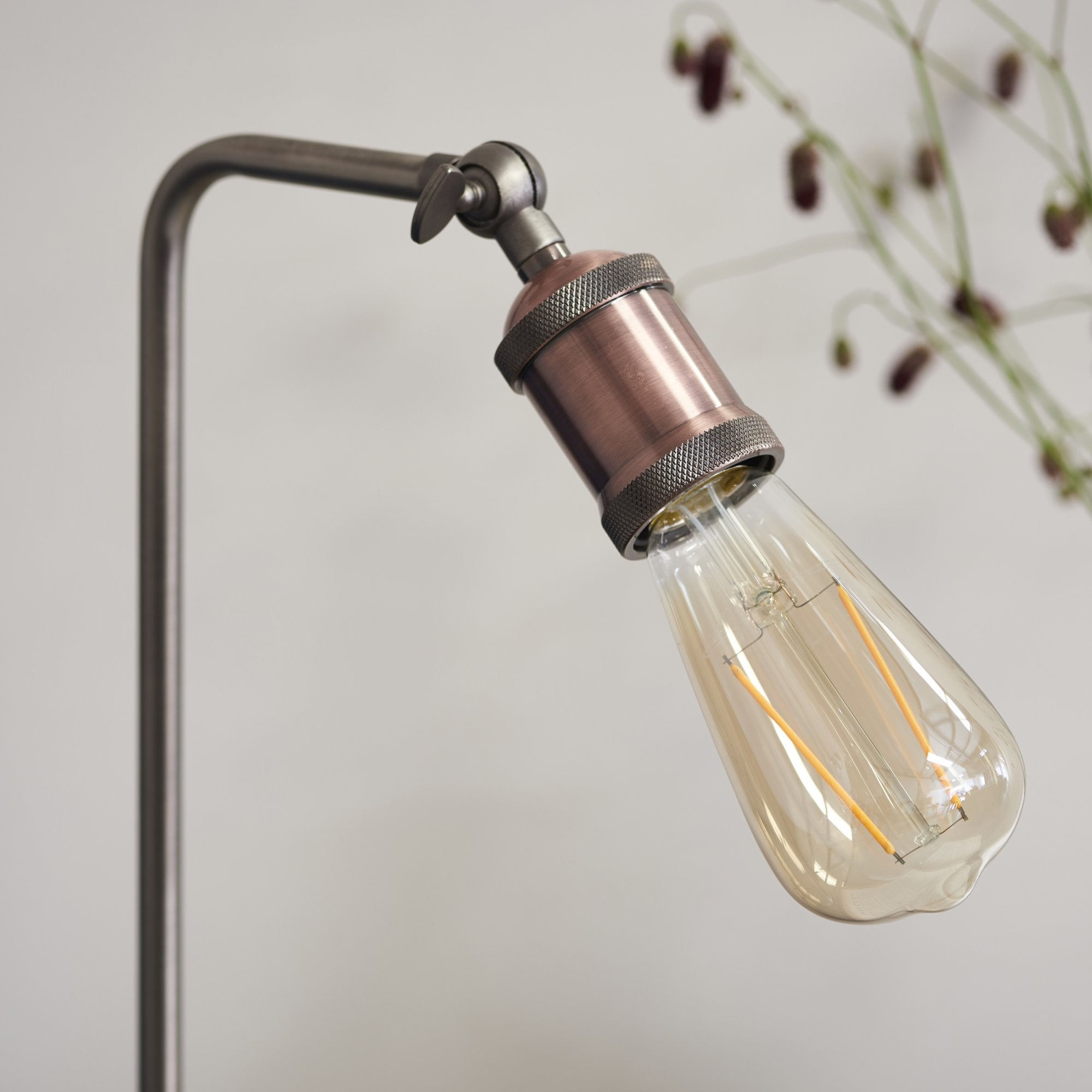 Endon Hal Single Light Arm Table Lamp - Aged Pewter & Aged Copper Plate