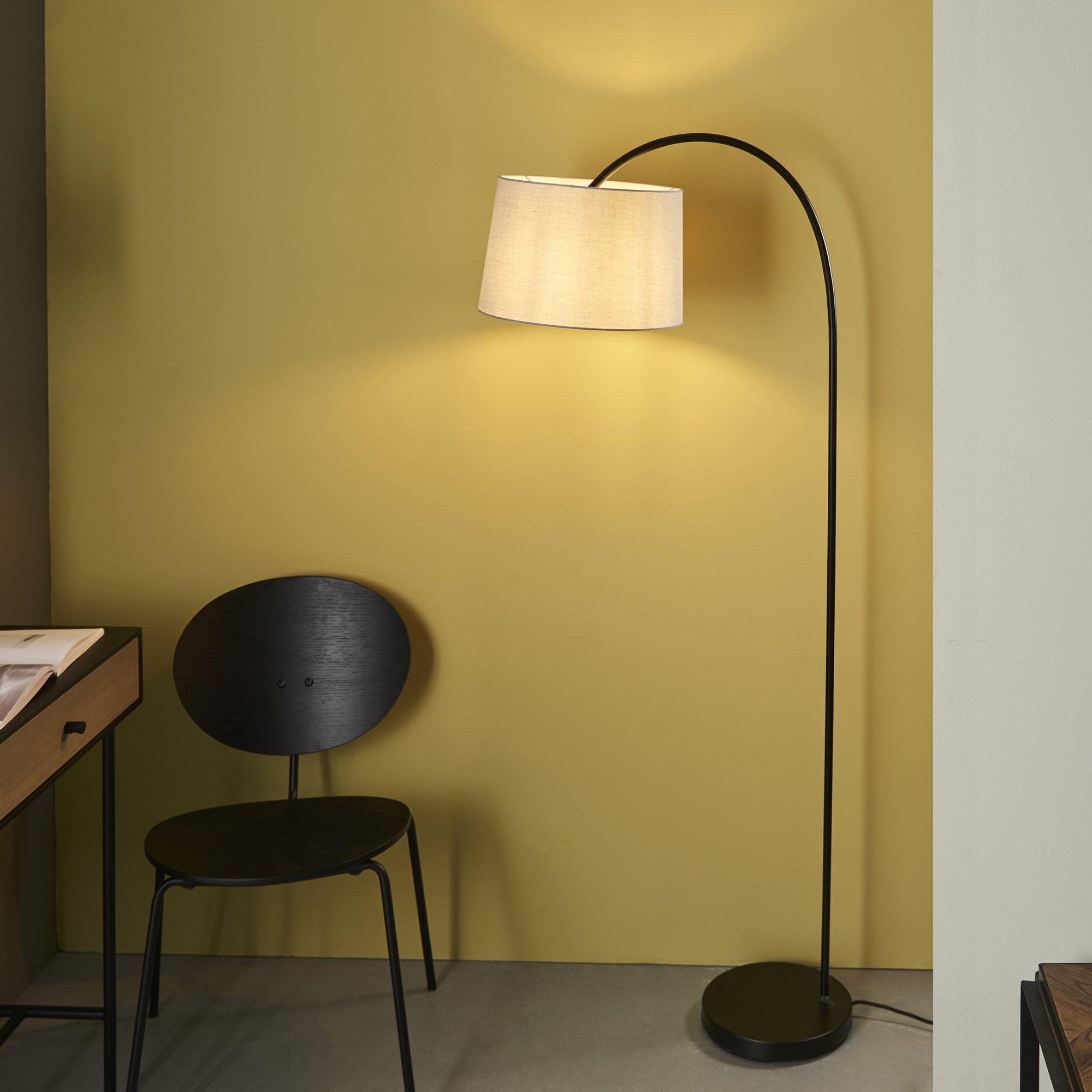 Endon Carlson Single Light Floor Lamp - Matt Black & Light Grey & Silver Fabric
