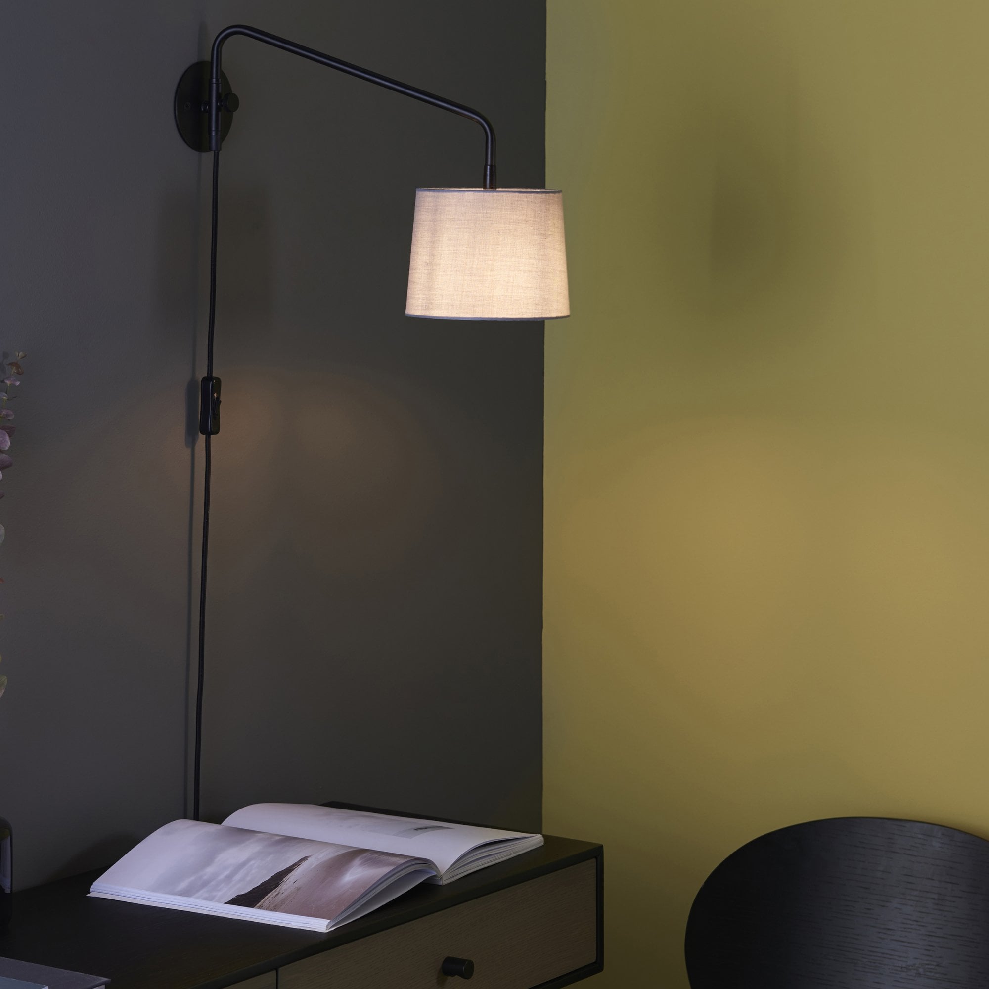 Endon Carlson Single Light Wall Light Small - Matt Black & Light Grey & Silver Fabric