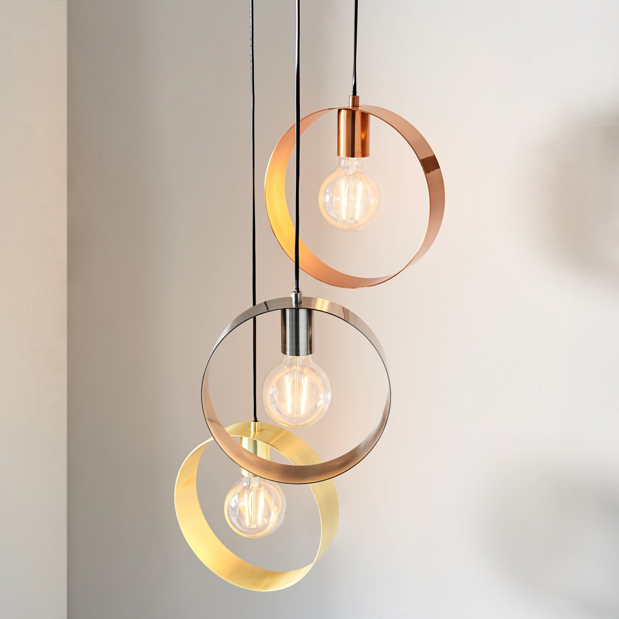 Endon Hoop 3 Light Pendant - Satin Brass & Brushed Nickel Plate
