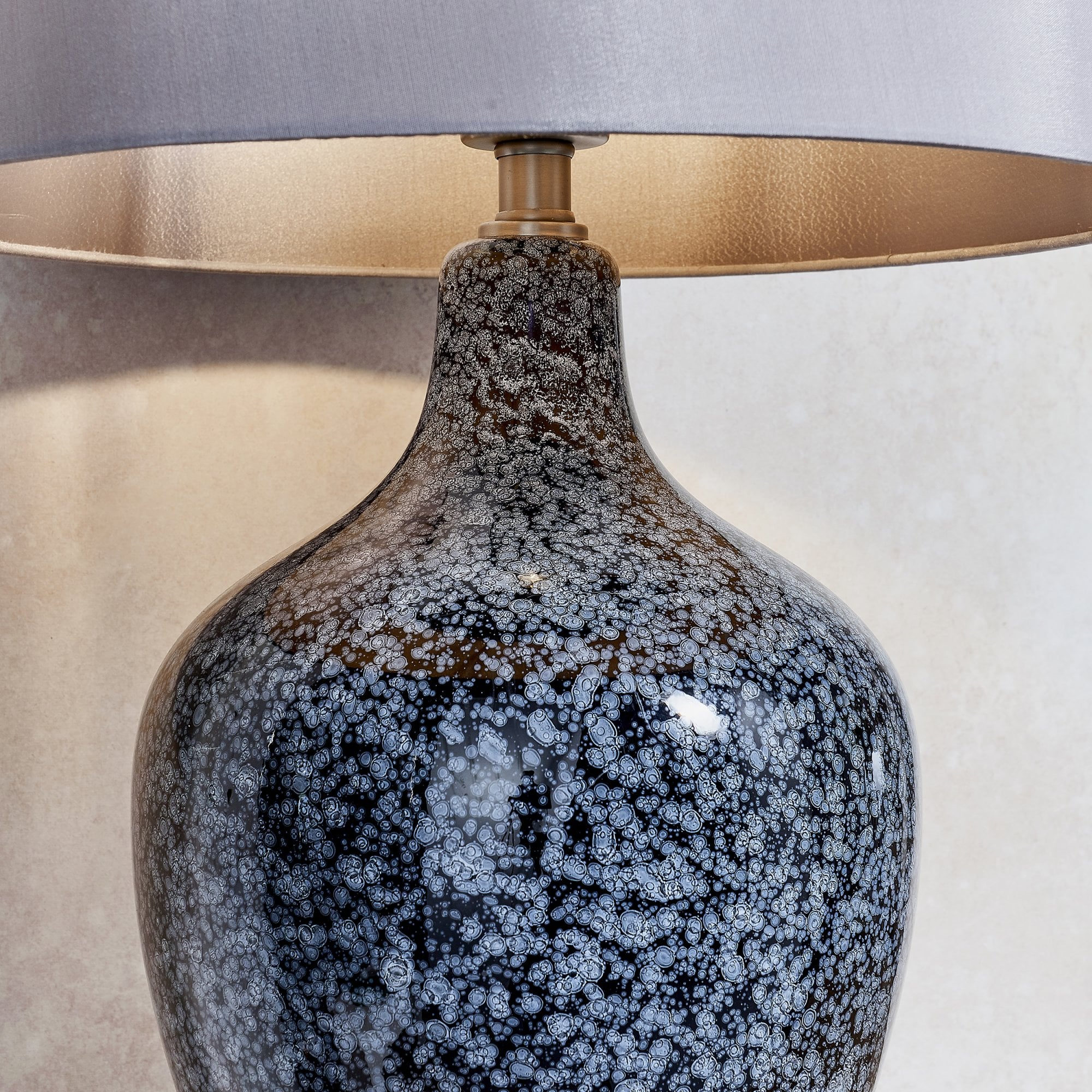 Endon Ilsa Single Light Table Lamp - Grey & Silver Black Painted Glass & Matt Nickel Plate