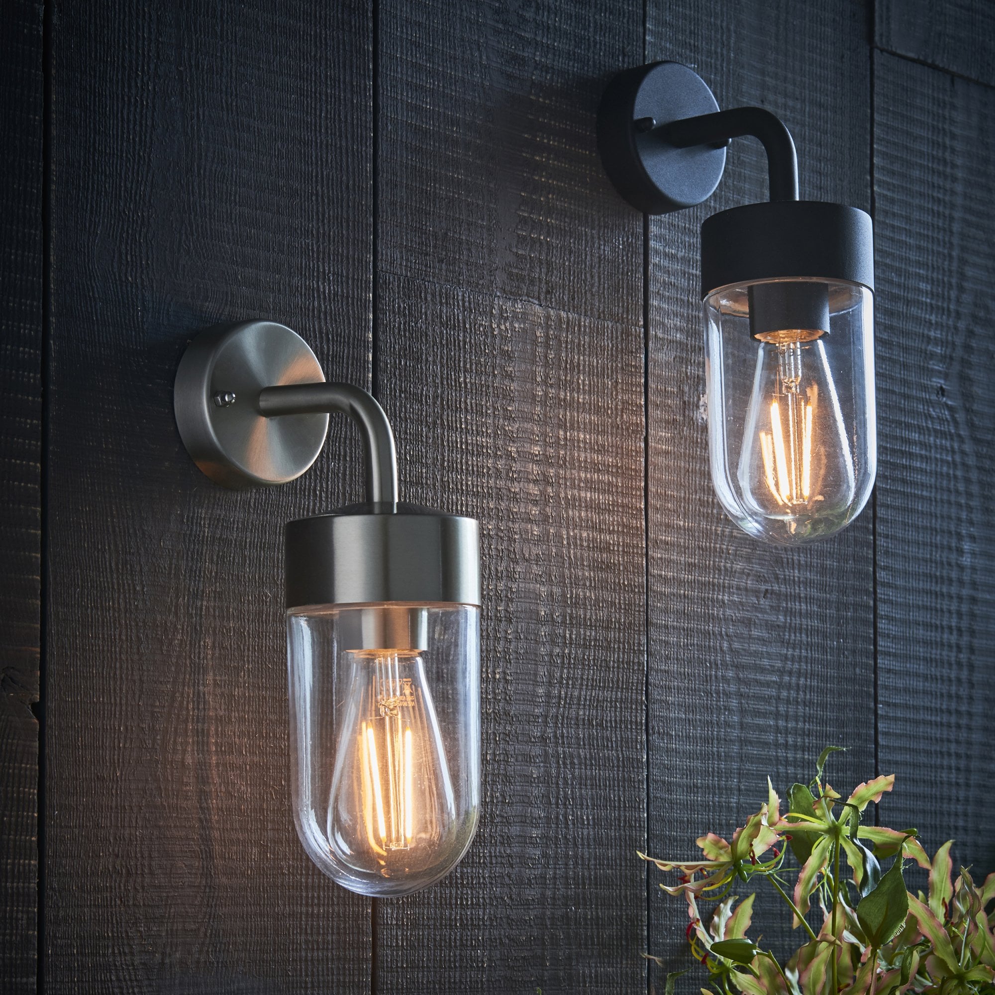 Endon North Single Light Wall Light - Textured Matt Black & Clear Glass