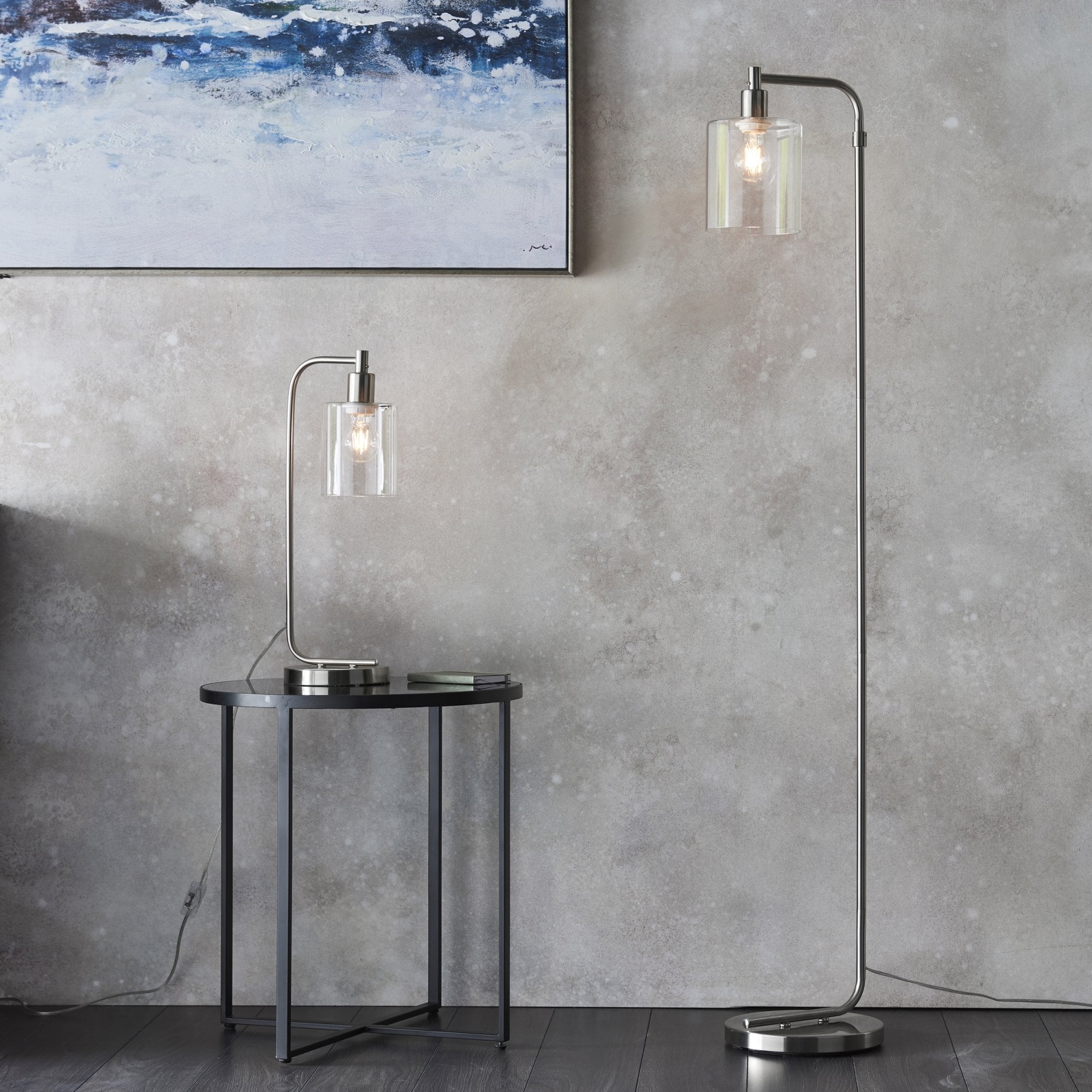 Endon Toledo Single Light Table Lamp - Brushed Nickel Plate & Clear Glass