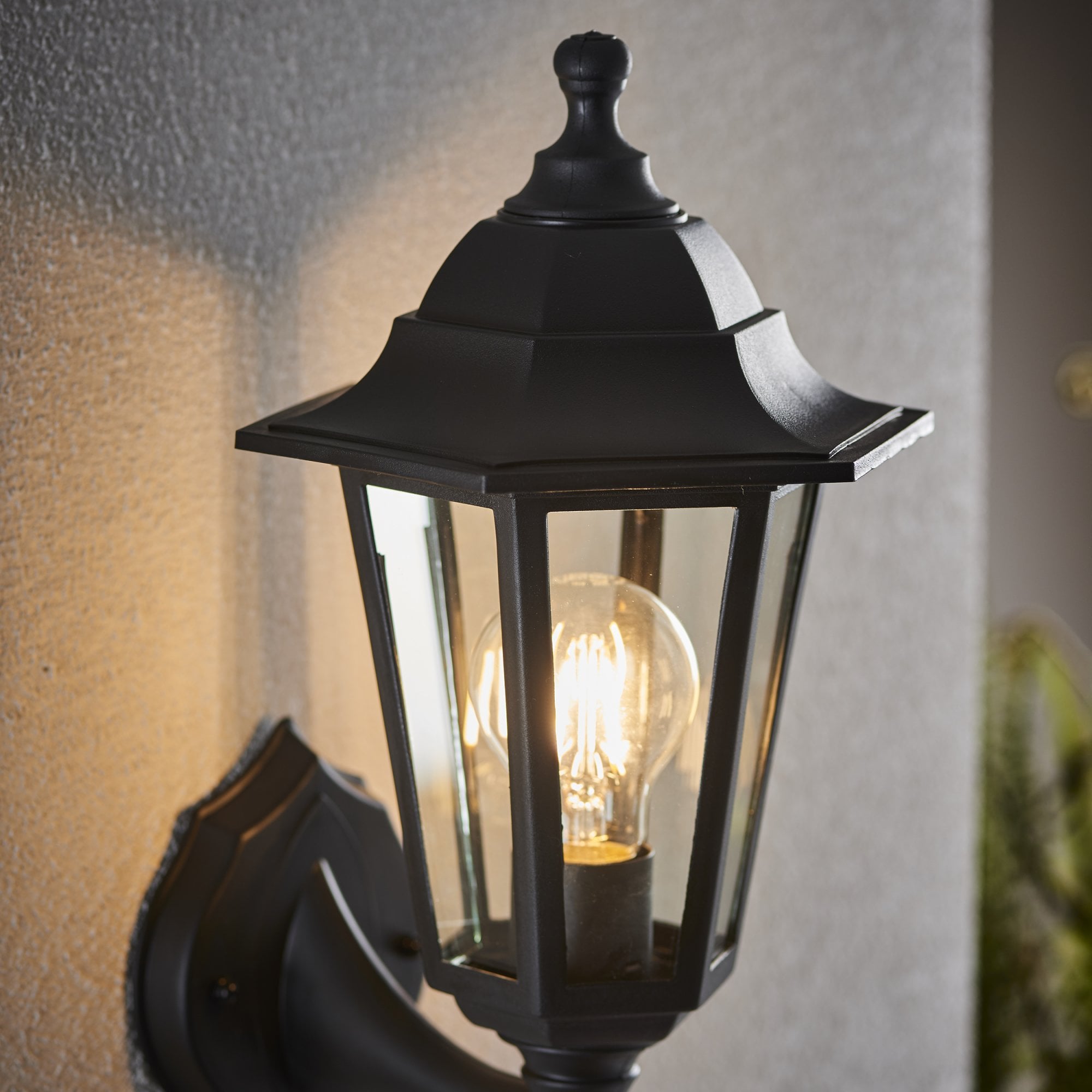 Endon Bayswater Single Light Wall Light - Black Polypropylene & Clear Glass