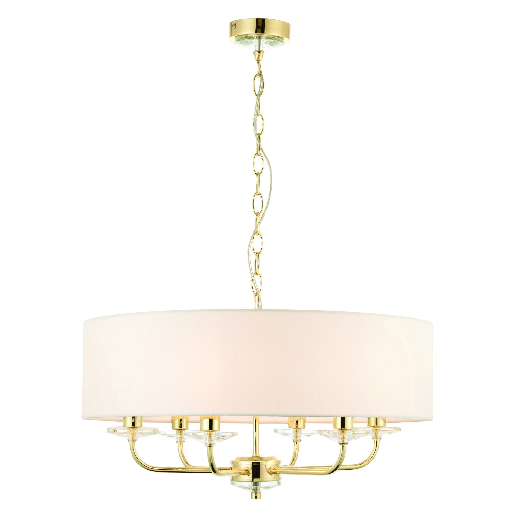 Endon Nixon 6 Light Pendant - Brass Plate & Vintage White Fabric