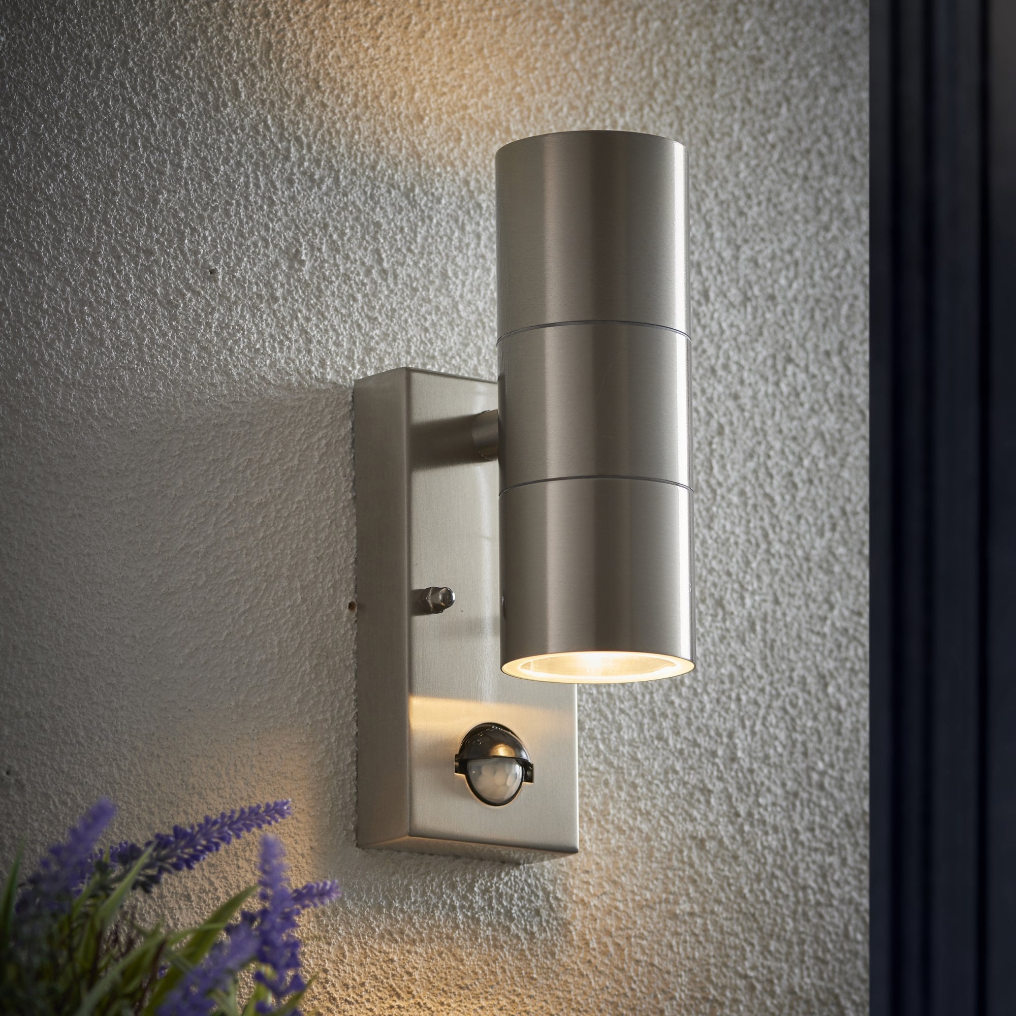 Endon Canon Pir 2 Light Wall Light - Polished Stainless Steel & Clear Glass