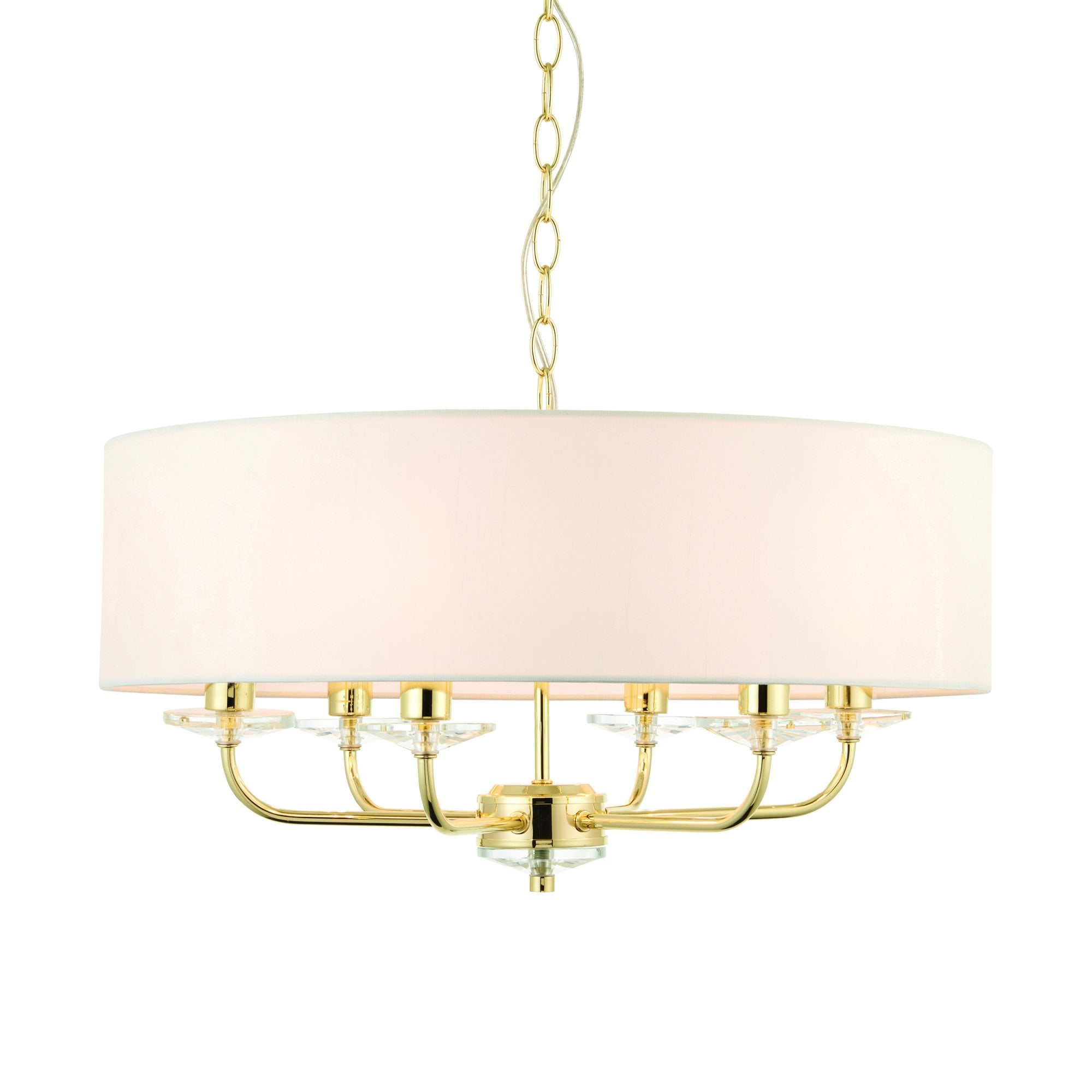 Endon Nixon 6 Light Pendant - Brass Plate & Vintage White Fabric