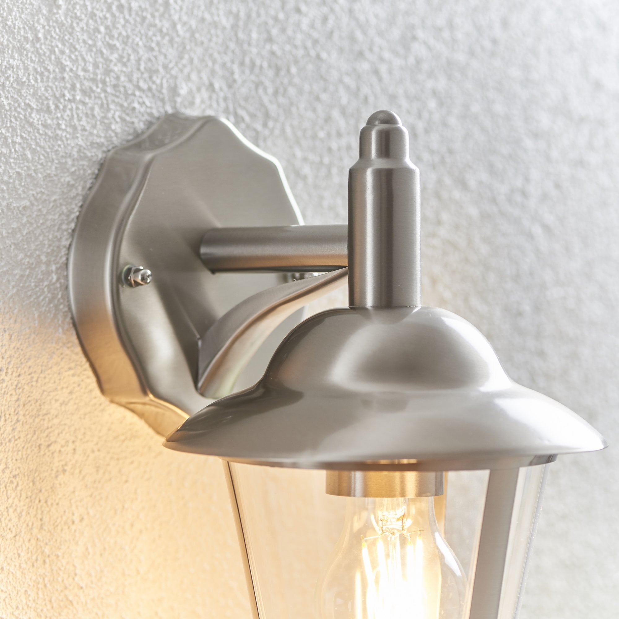 Endon Klien Single Light Down Wall Light - Polished Stainless Steel & Clear Pc