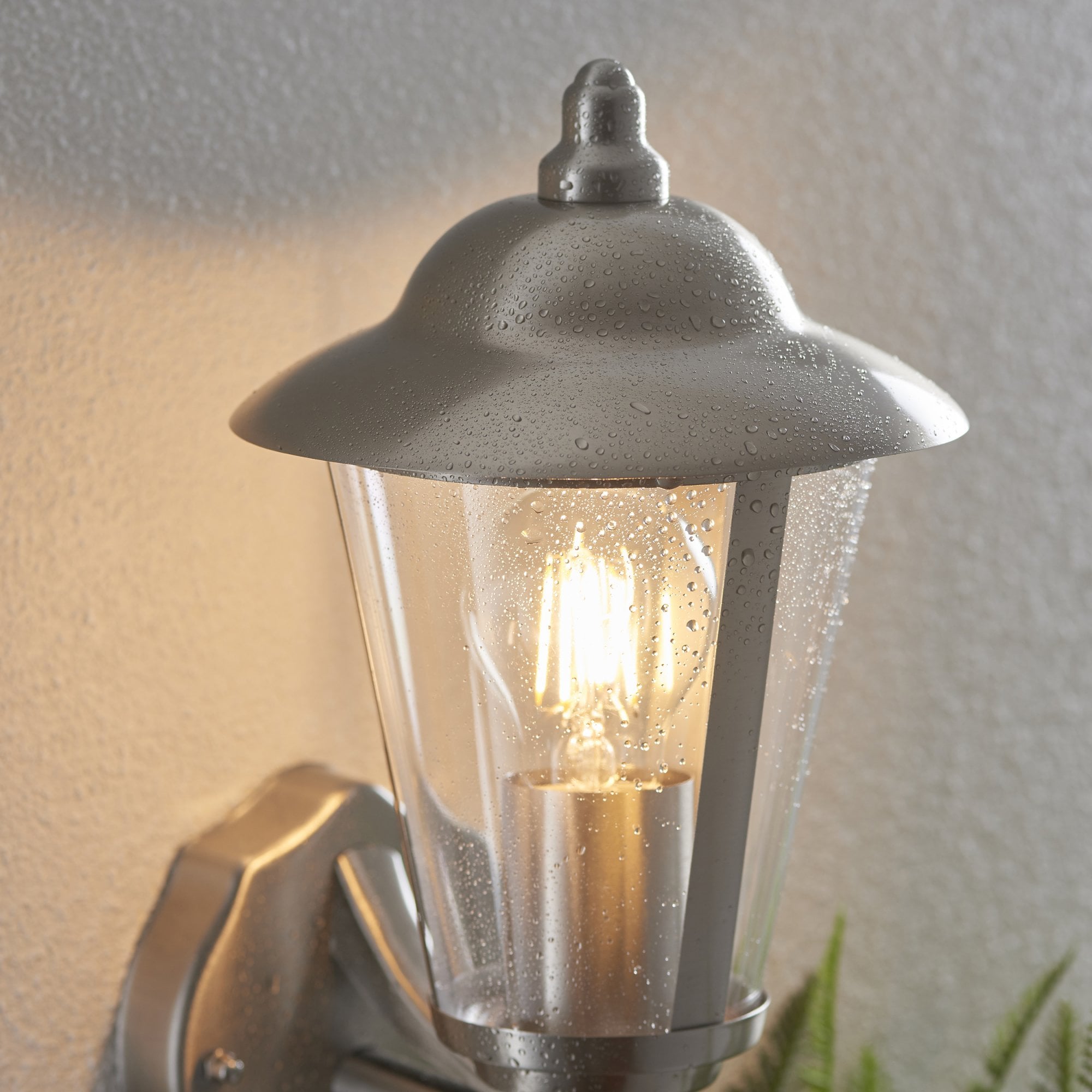Endon Klien Single Light Up Wall Light - Polished Stainless Steel & Clear Pc