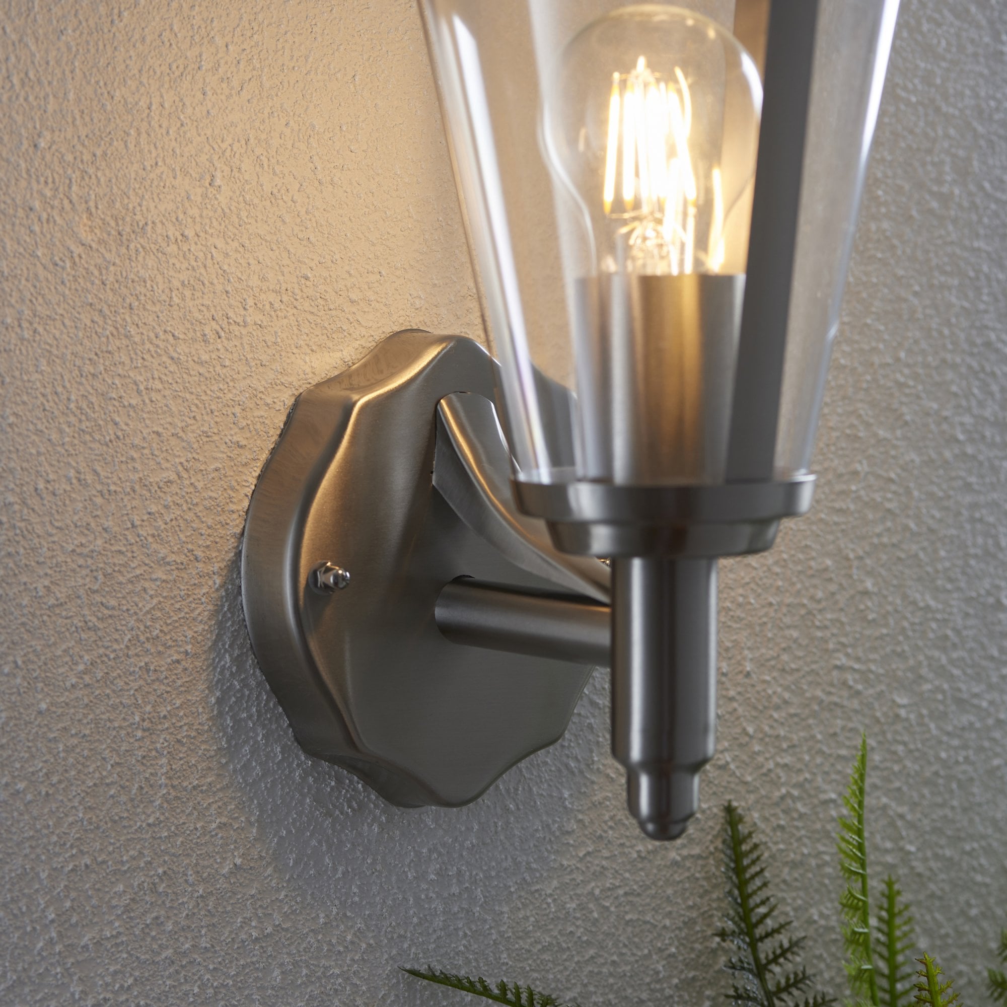 Endon Klien Single Light Up Wall Light - Polished Stainless Steel & Clear Pc