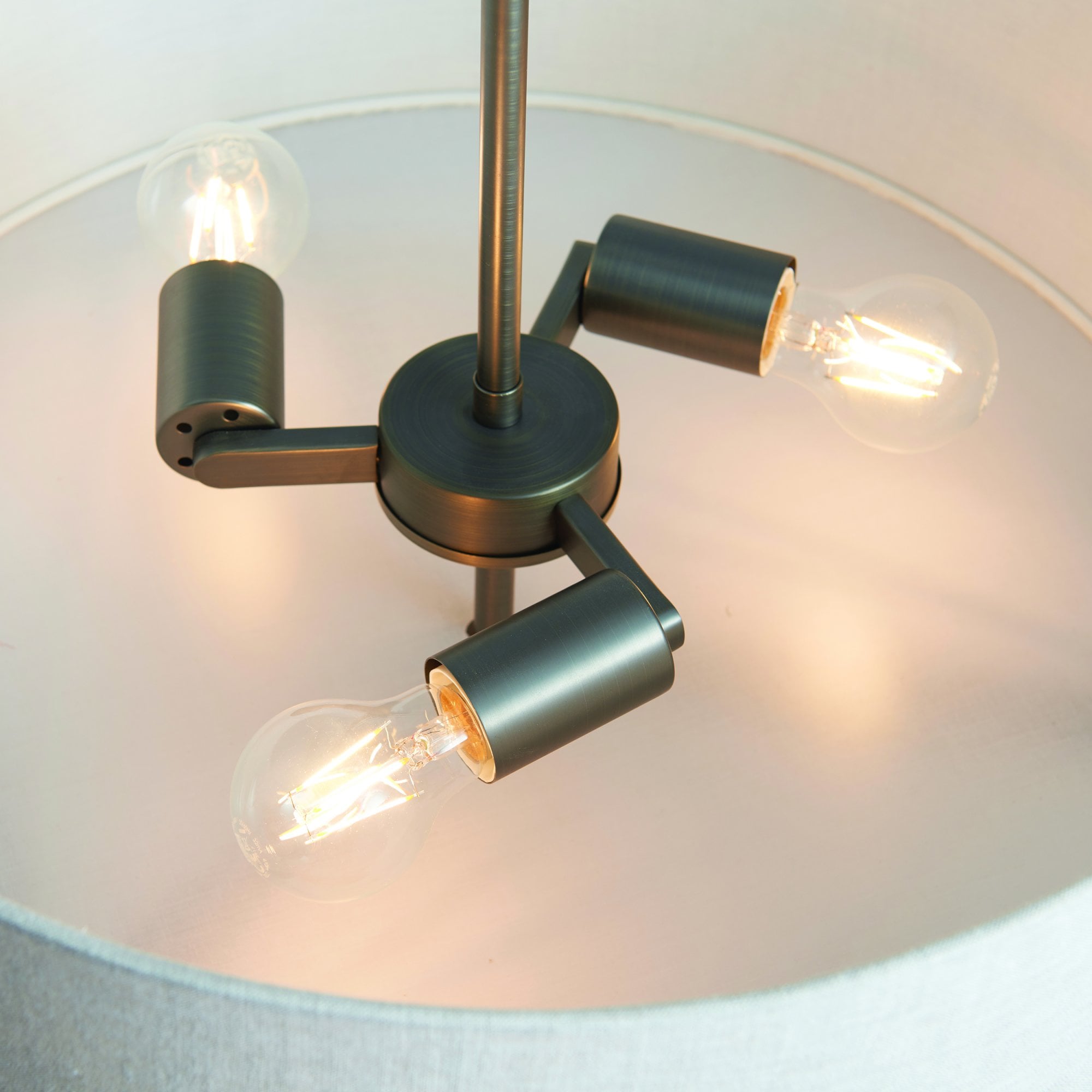 Endon Hayfield 3 Light Pendant - Brushed Bronze Plate & Neutral Linen