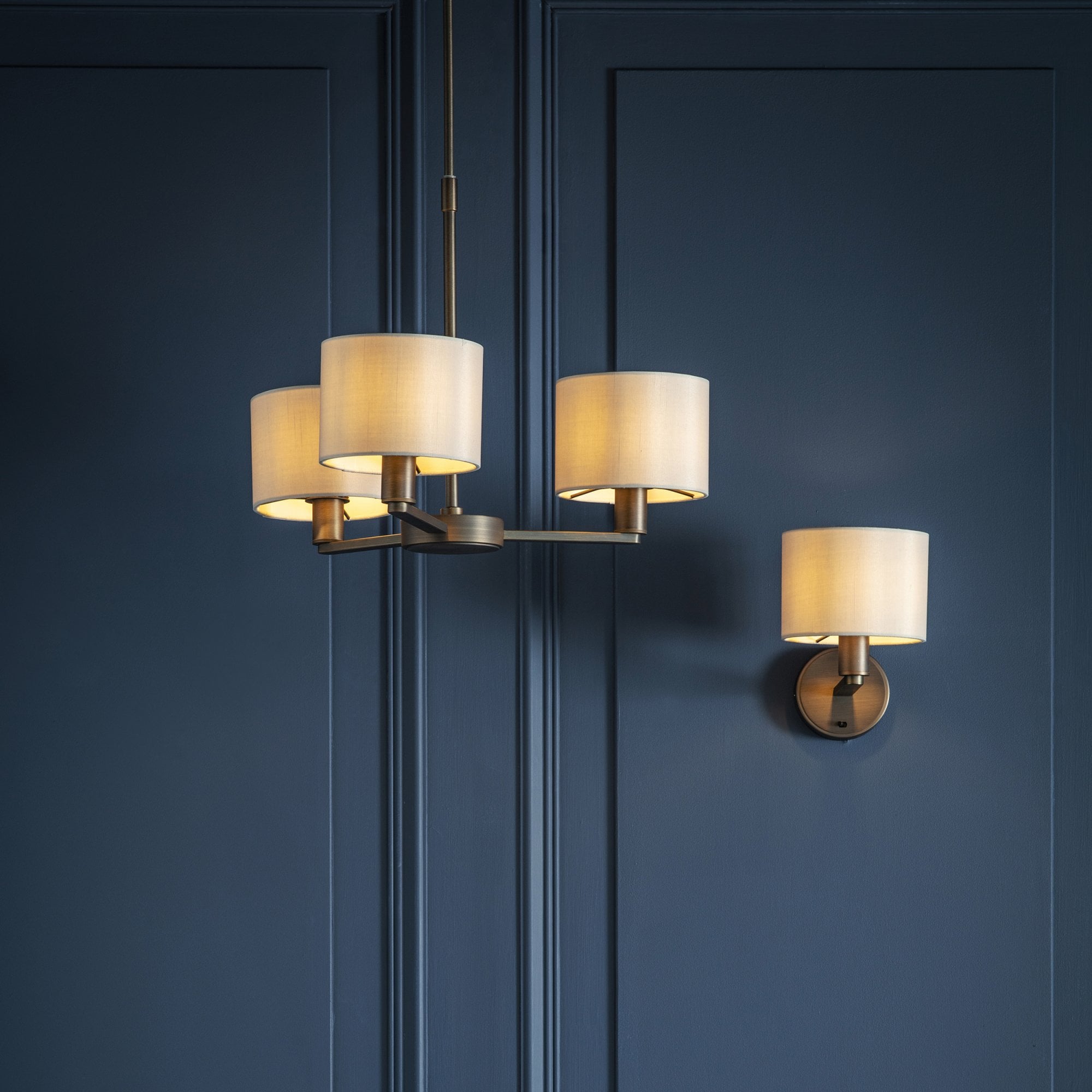 Endon Daley Single Light Wall Light -Antique Bronze Plate & Marble Fabric