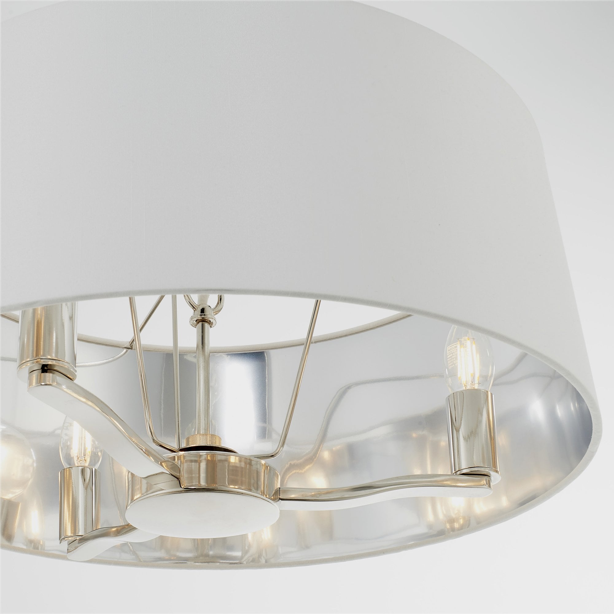Endon Harvey 3 Light Pendant - Bright Nickel Plate & Vintage White Fabric