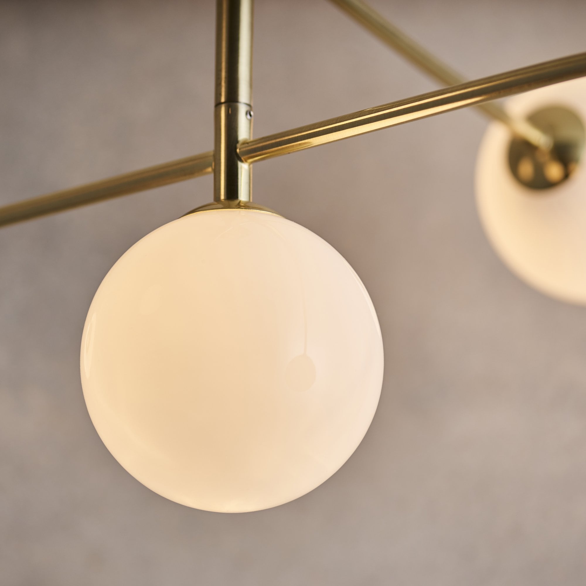 Endon Otto 5 Light Semi Flush Fitting - Satin Brass Plate & Opal Glass
