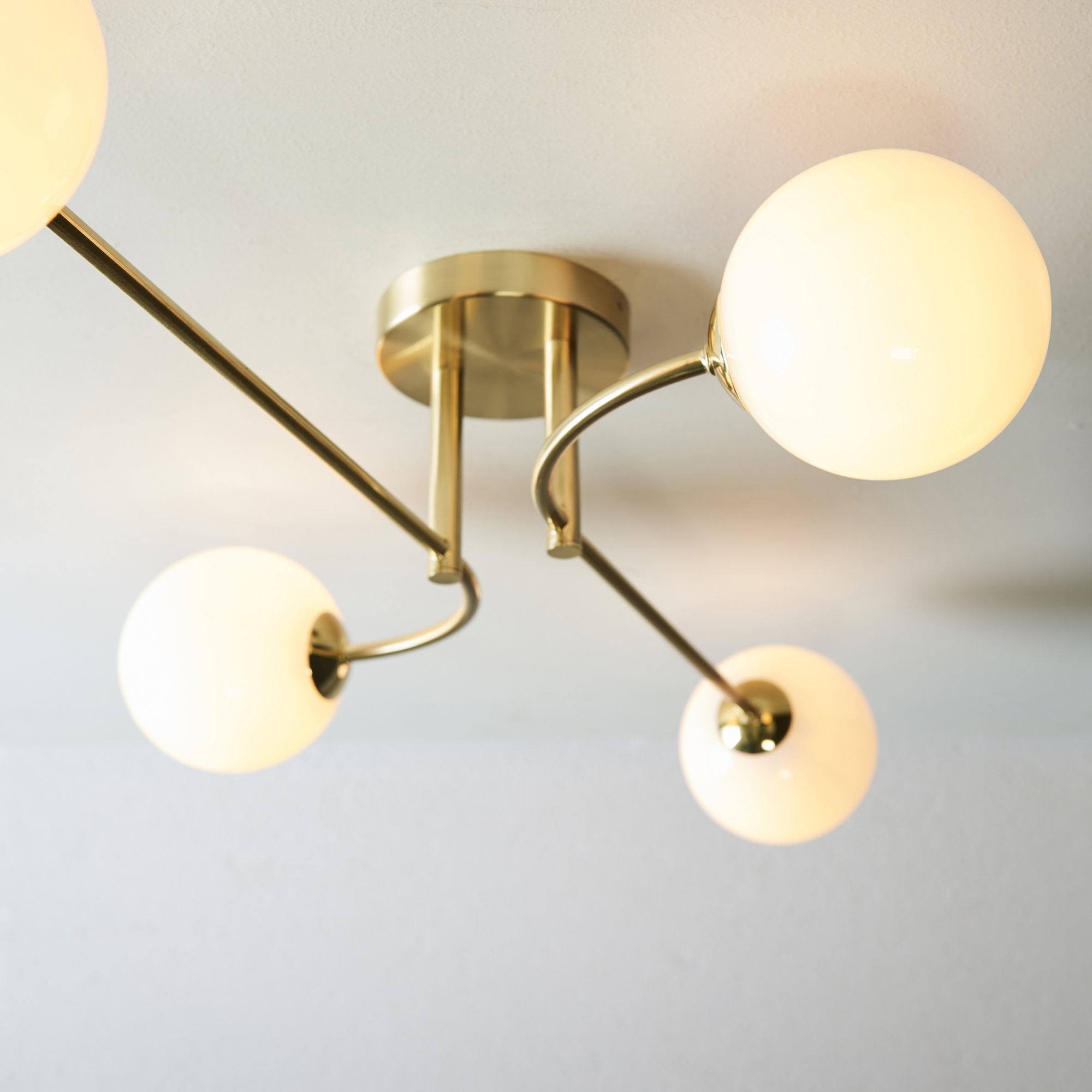Endon Otto 4 Light Semi Flush Fitting - Satin Brass Plate & Opal Glass
