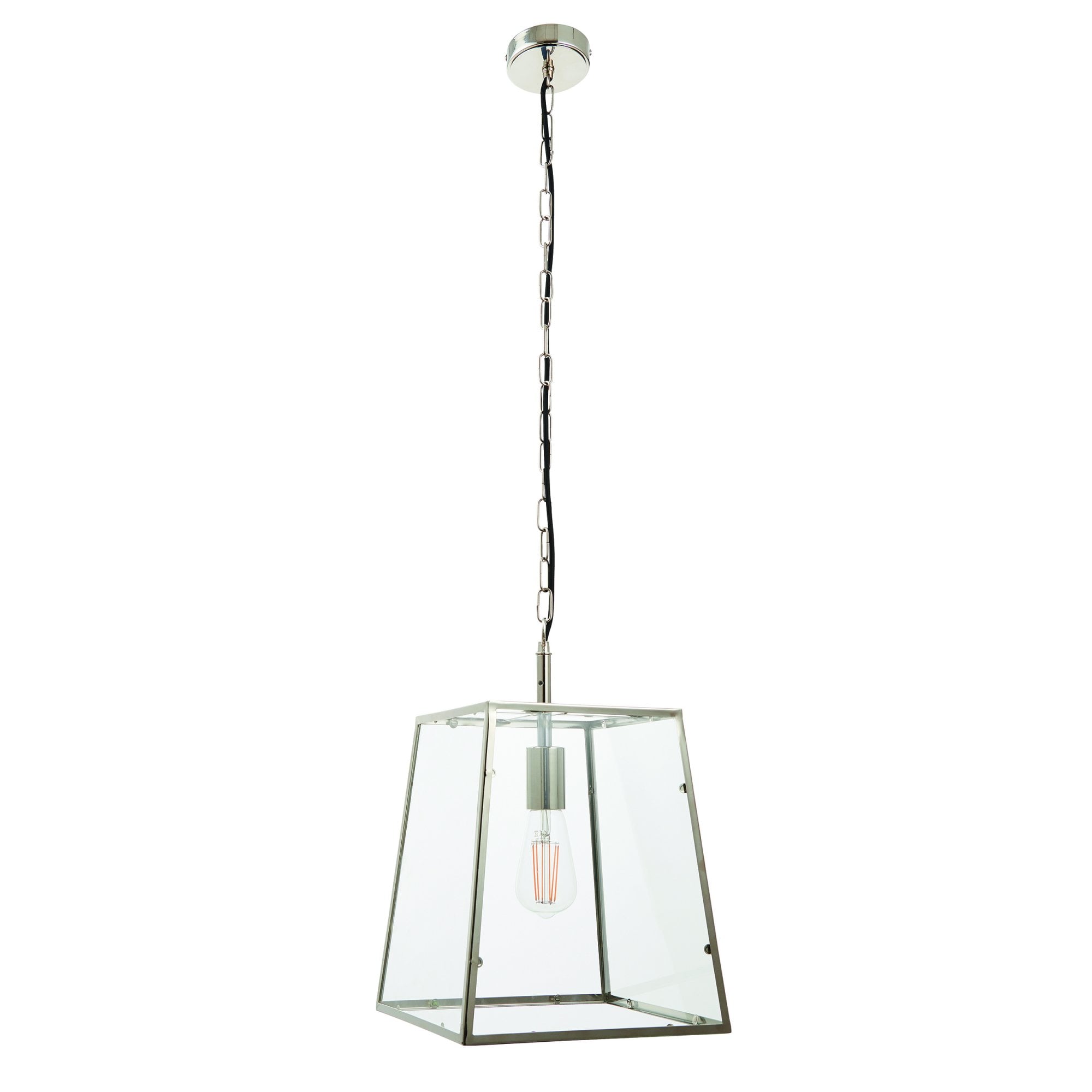 Endon Hurst Single Light Pendant - Bright Nickel Plate & Clear Glass