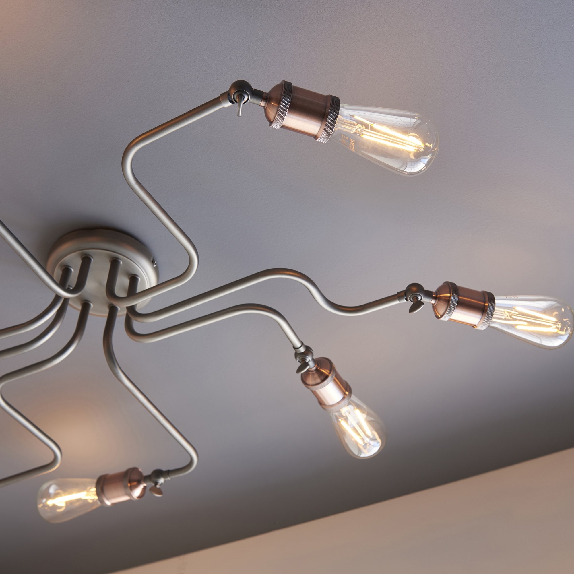 Endon Hal 8 Light Semi Flush Fitting - Aged Copper & Aged Pewter Plate