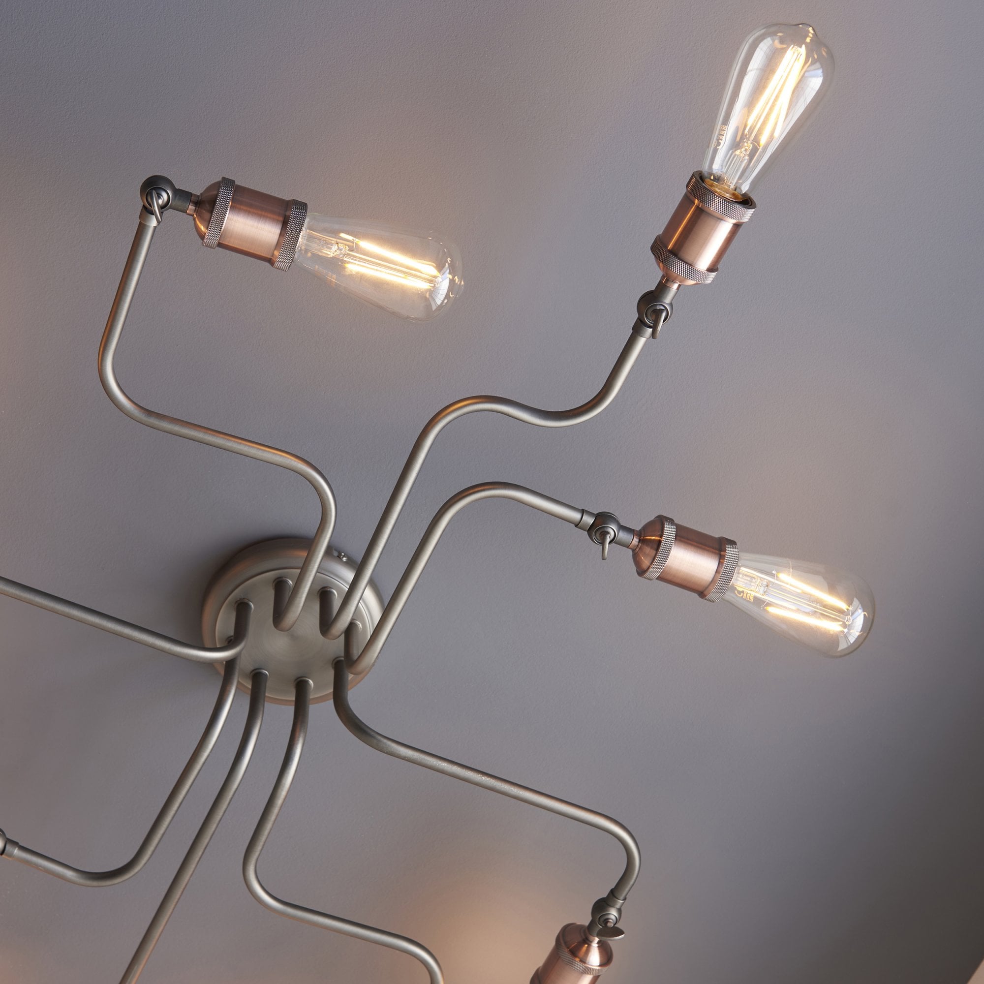 Endon Hal 8 Light Semi Flush Fitting - Aged Copper & Aged Pewter Plate