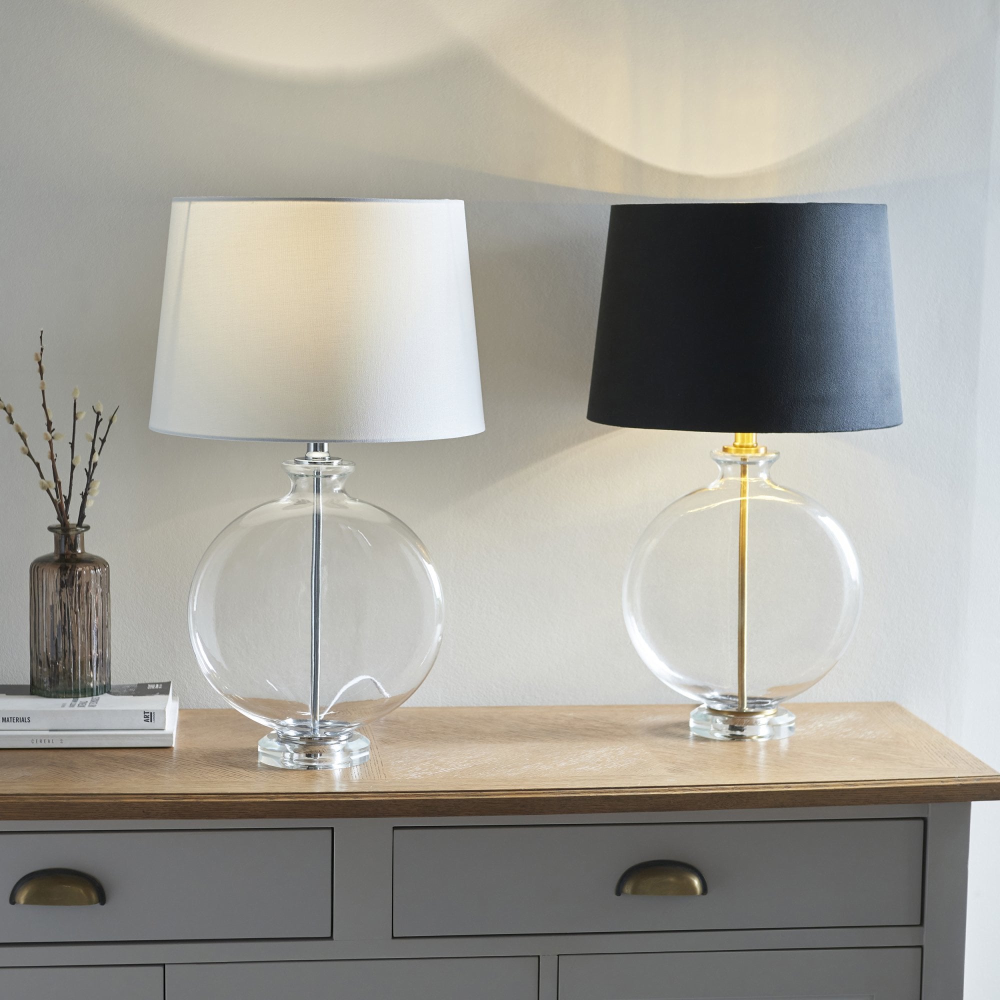 Endon Gideon Single Light Table Lamp - Clear Glass & Nickel Plate