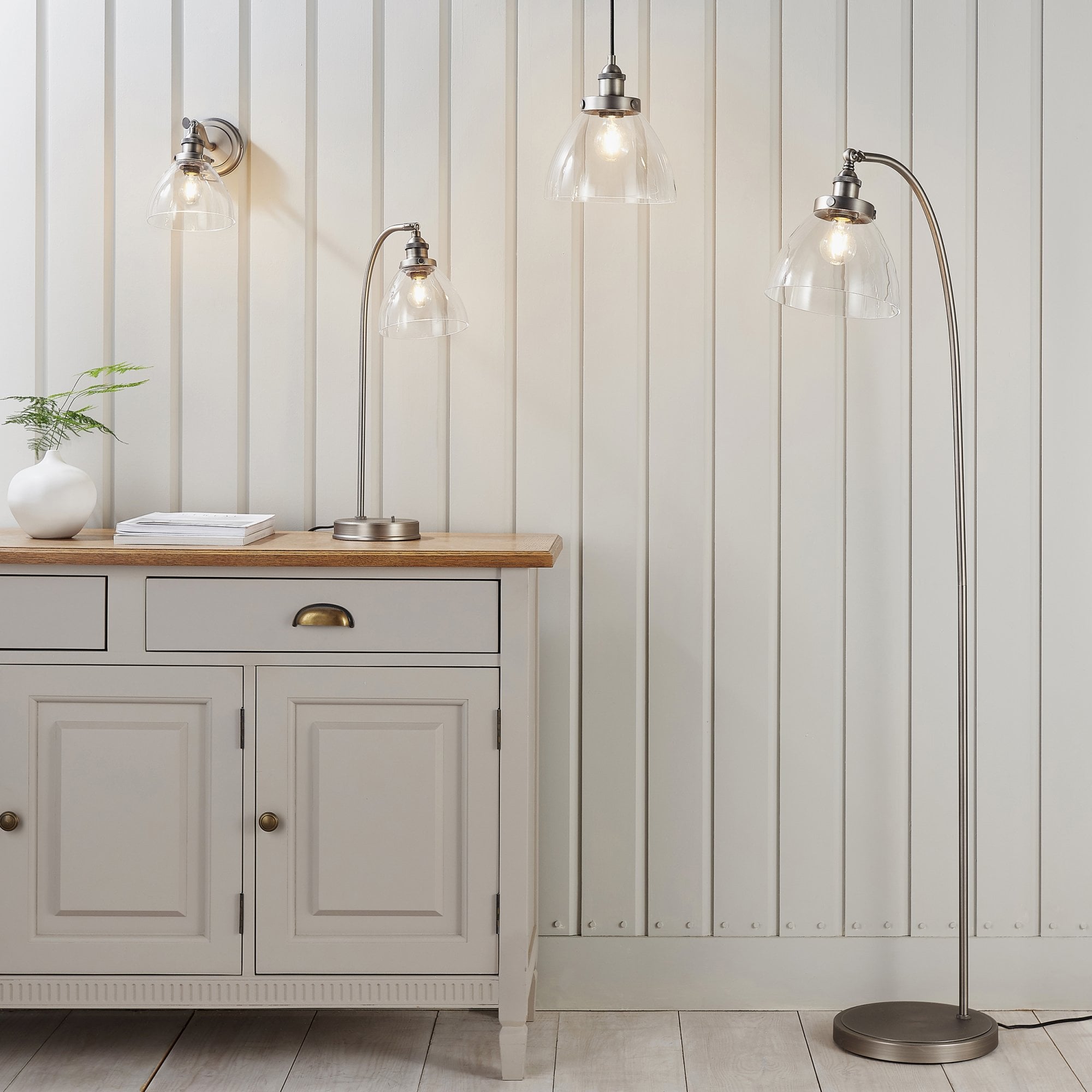 Endon Hansen Single Light Table Lamp - Brushed Silver Paint & Clear Glass