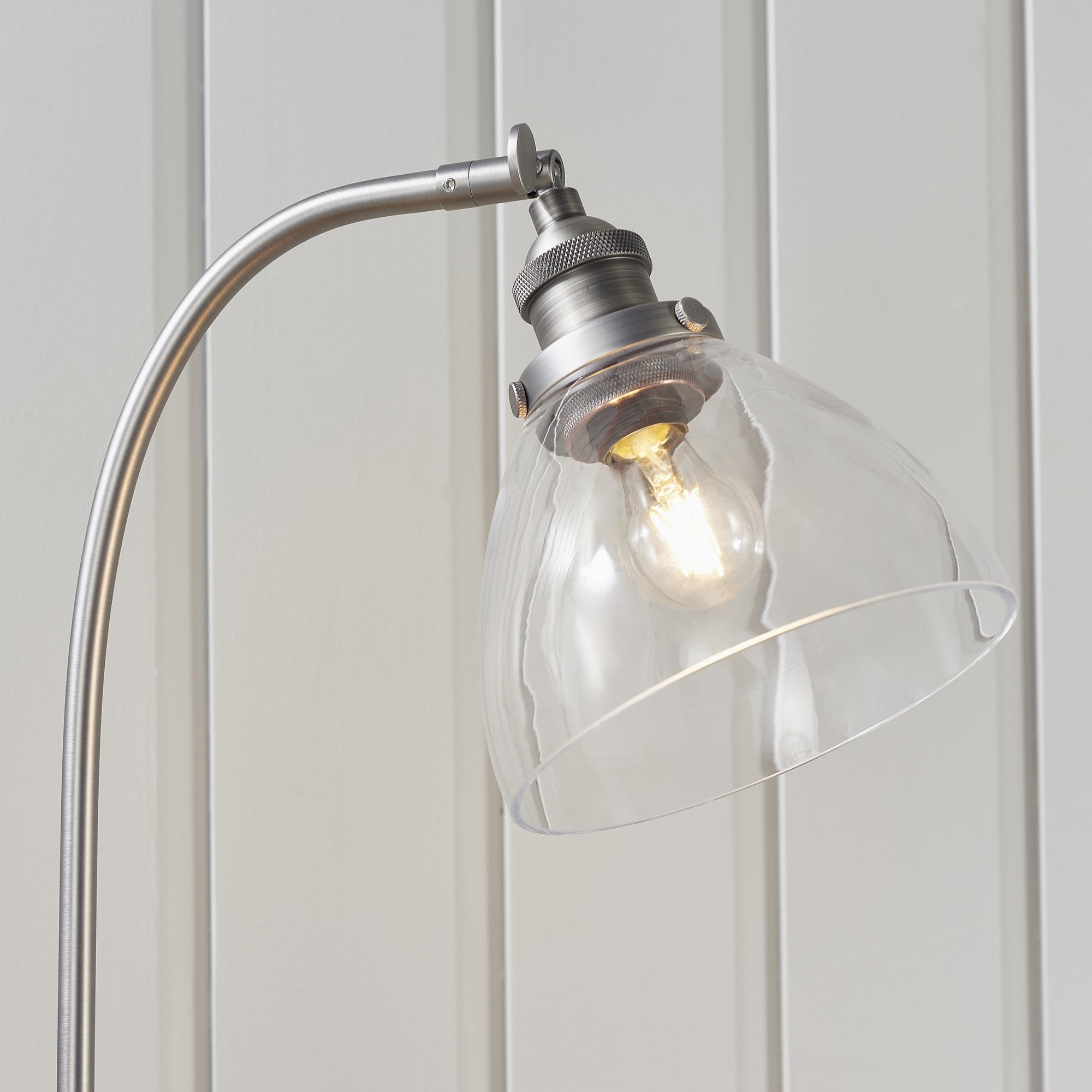 Endon Hansen Single Light Table Lamp - Brushed Silver Paint & Clear Glass