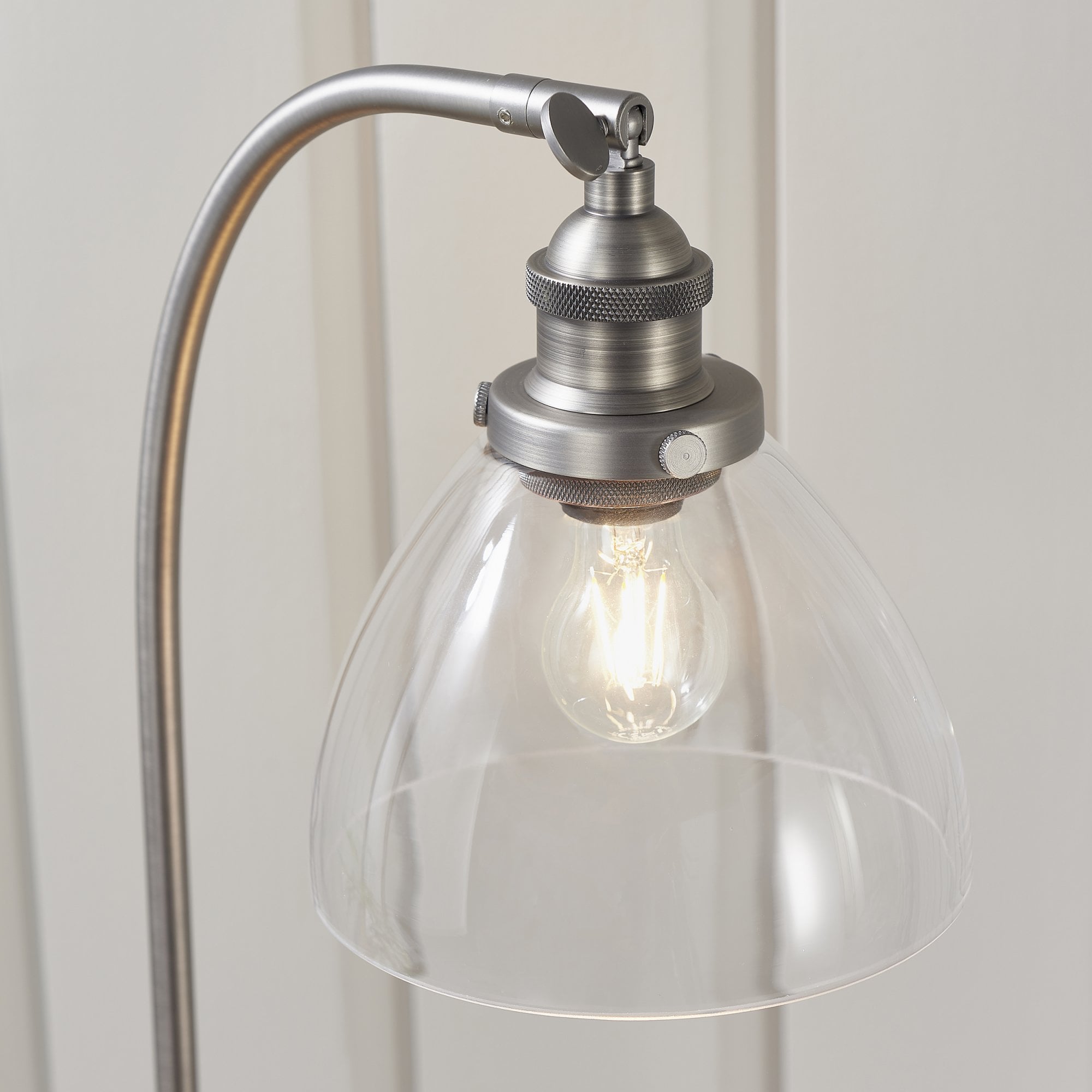 Endon Hansen Single Light Table Lamp - Brushed Silver Paint & Clear Glass