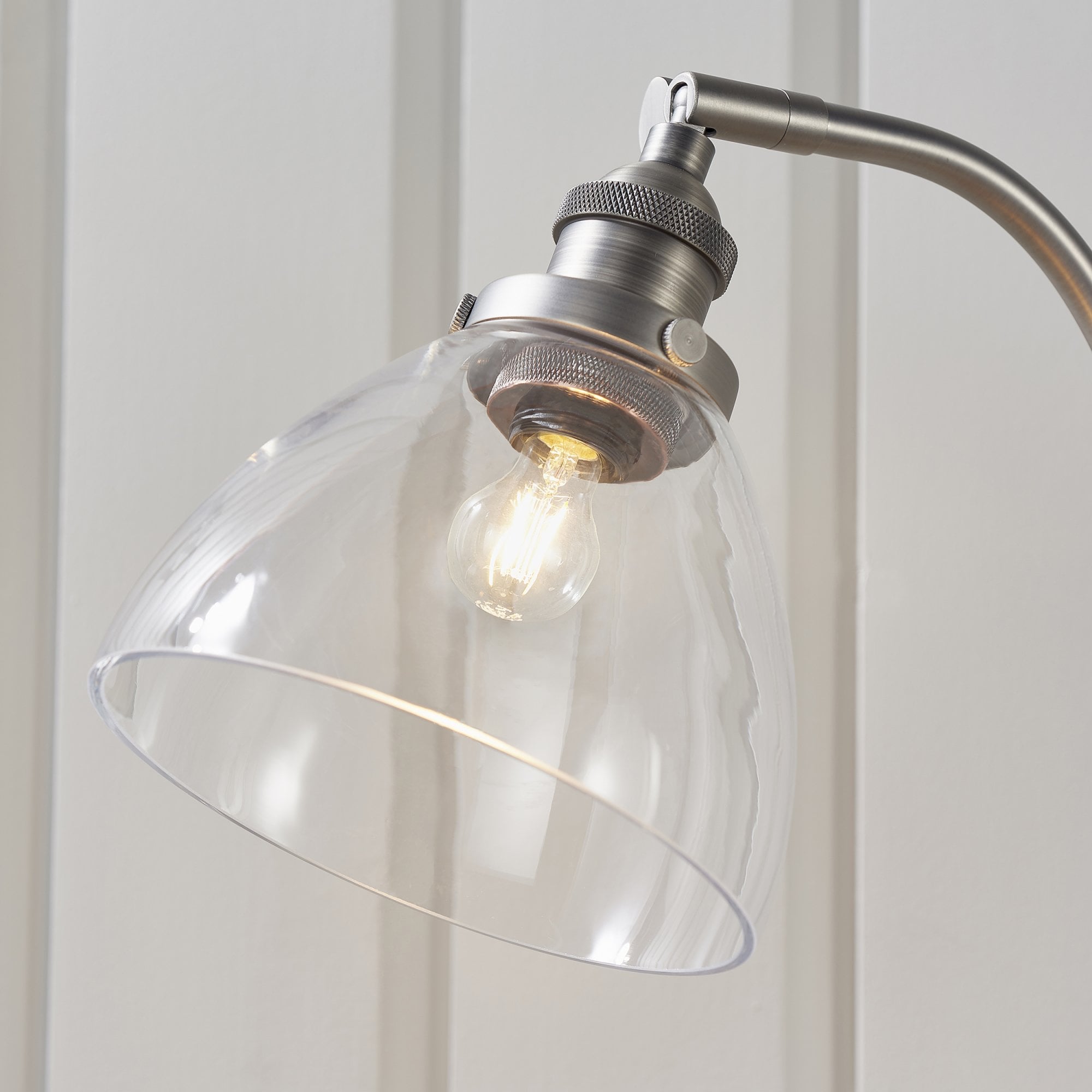 Endon Hansen Single Light Table Lamp - Brushed Silver Paint & Clear Glass
