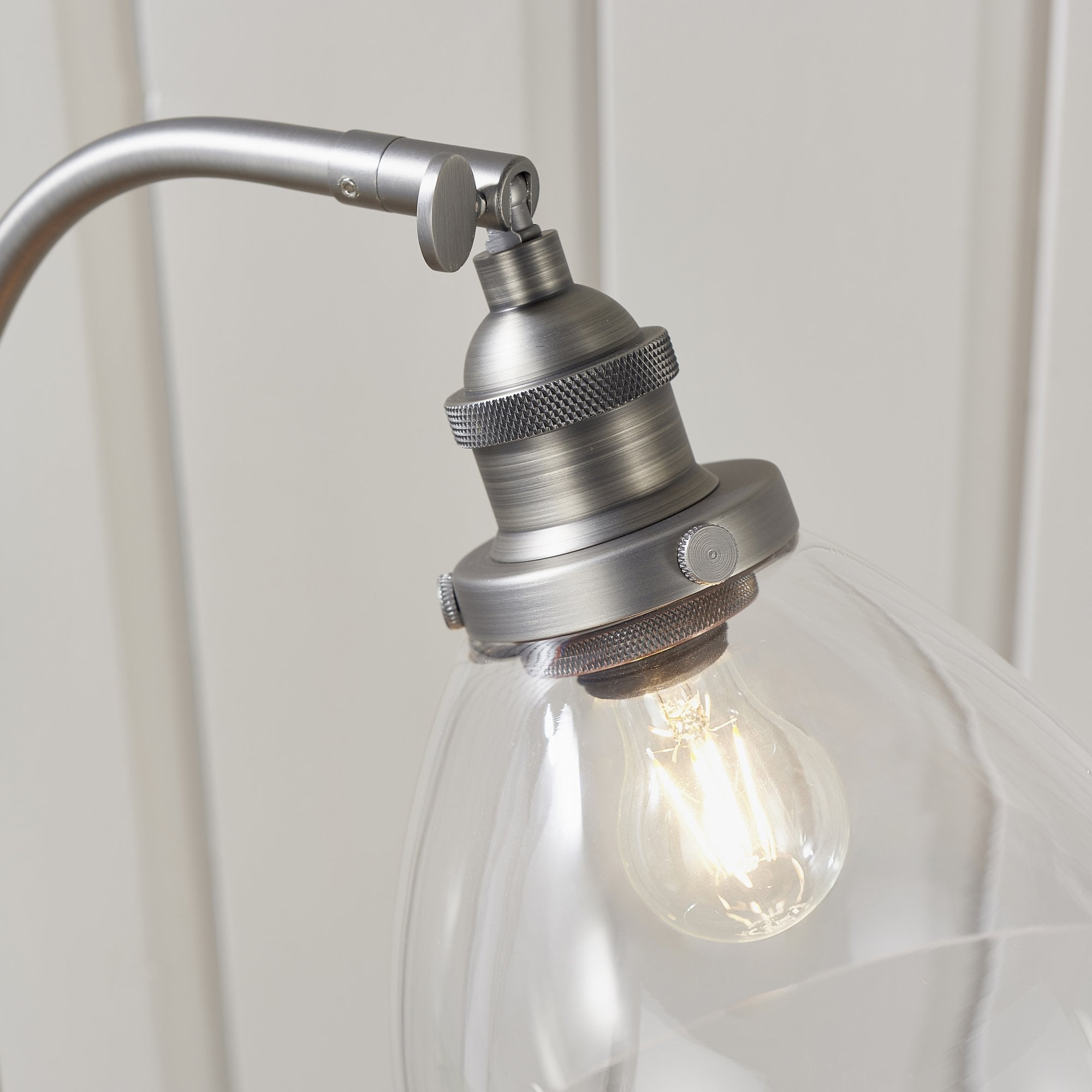 Endon Hansen Single Light Table Lamp - Brushed Silver Paint & Clear Glass
