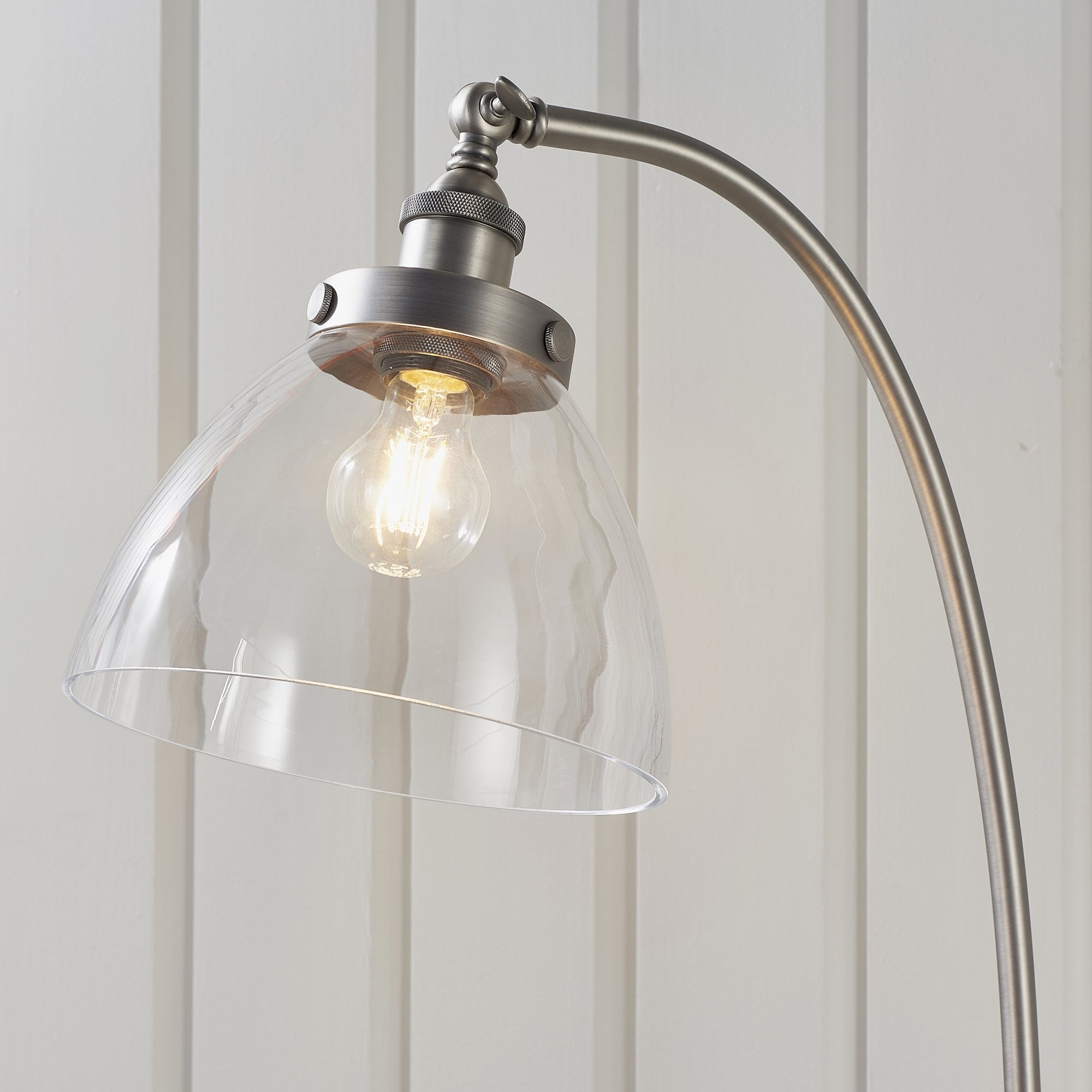 Endon Hansen Single Light Floor Lamp - Brushed Silver Paint & Clear Glass