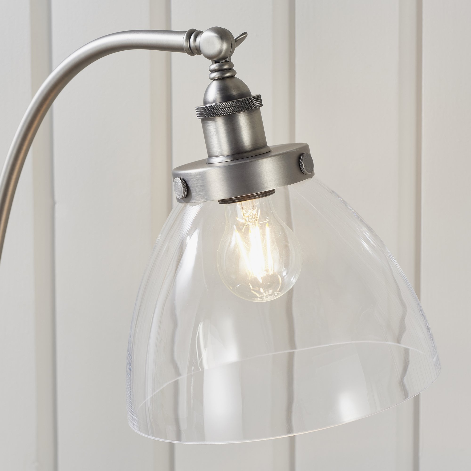 Endon Hansen Single Light Floor Lamp - Brushed Silver Paint & Clear Glass