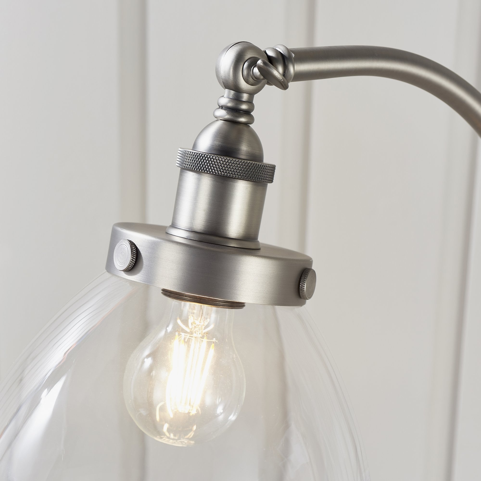 Endon Hansen Single Light Floor Lamp - Brushed Silver Paint & Clear Glass