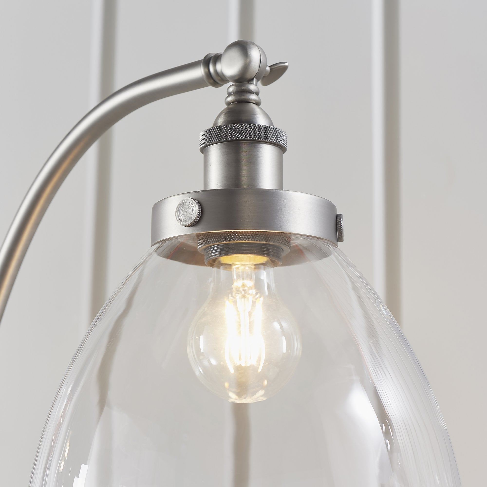 Endon Hansen Single Light Floor Lamp - Brushed Silver Paint & Clear Glass