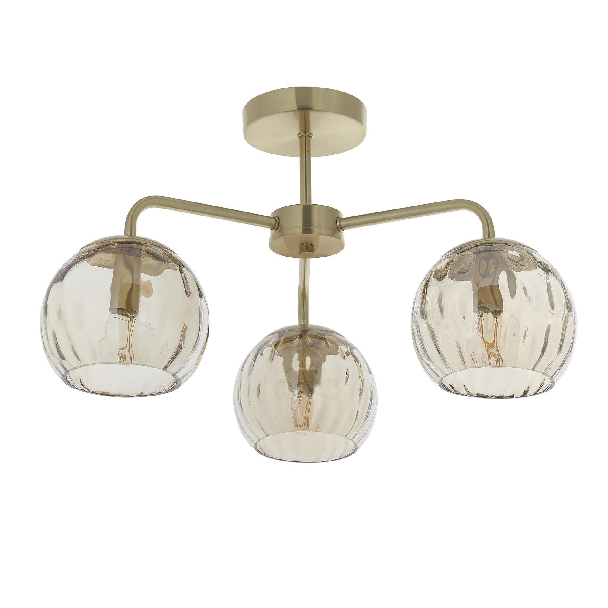 Endon Dimple 3 Light Semi Flush Fitting - Satin Brass Plate & Champagne Lustre Glass