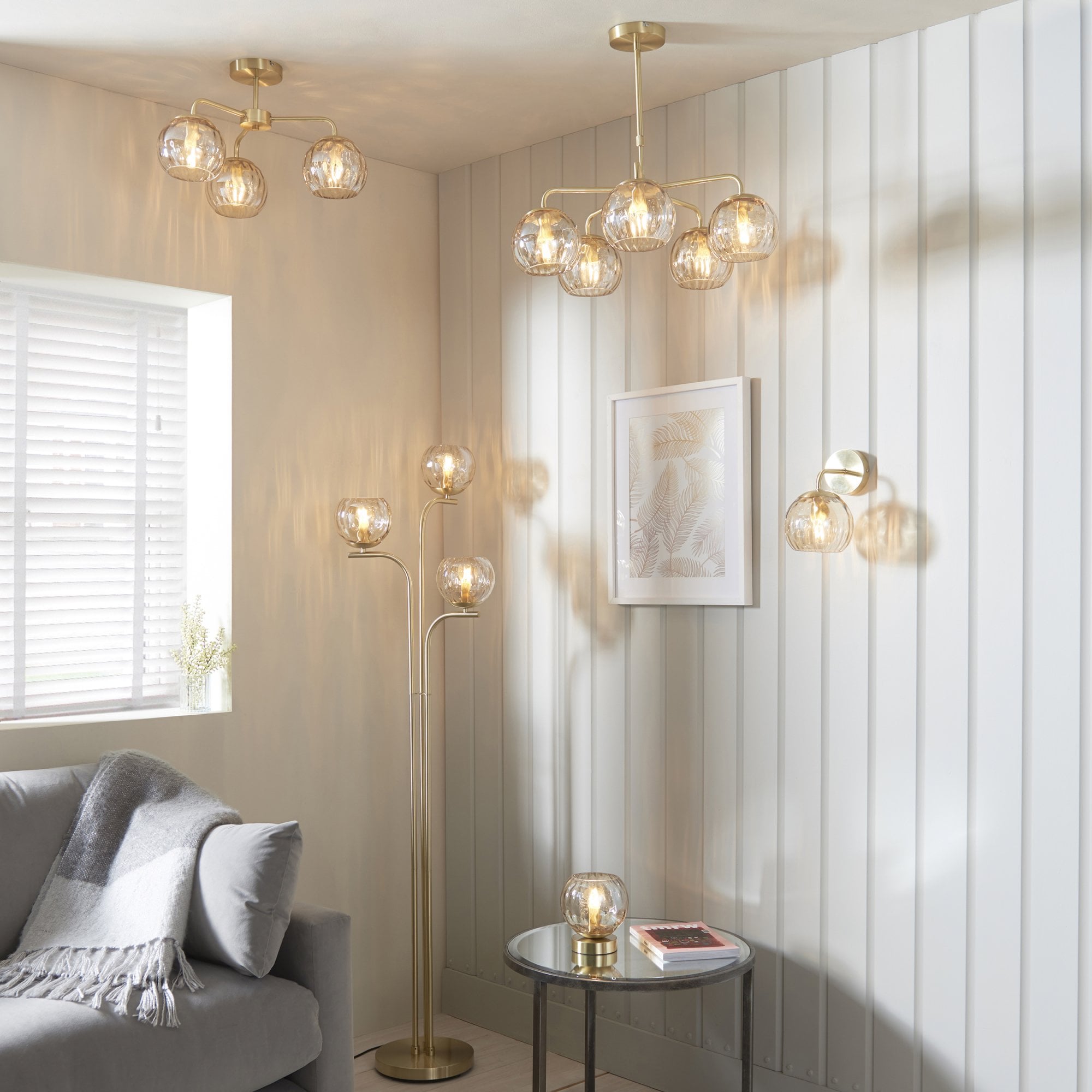 Endon Dimple Single Light Wall Light - Satin Brass Plate & Champagne Lustre Glass